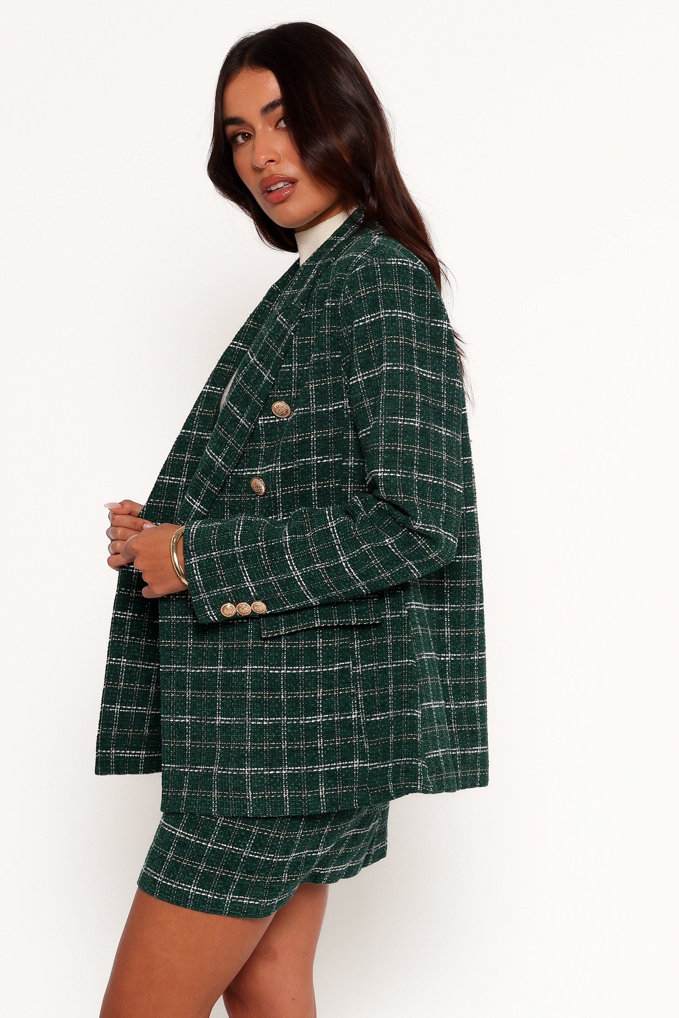 Petal and Pup USA OUTERWEAR Jules Twill Plaid Blazer - Green