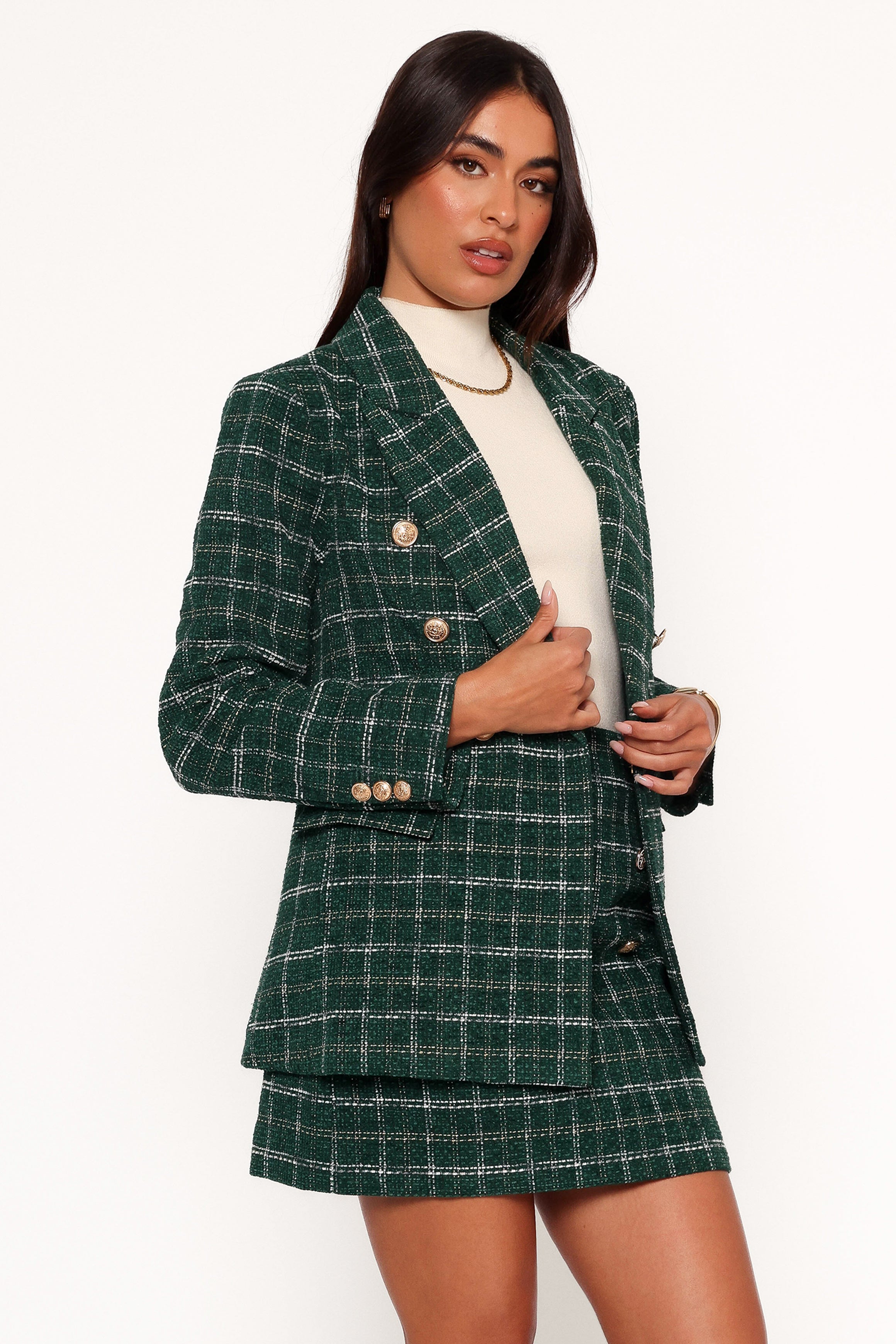 Petal and Pup USA OUTERWEAR Jules Twill Plaid Blazer - Green