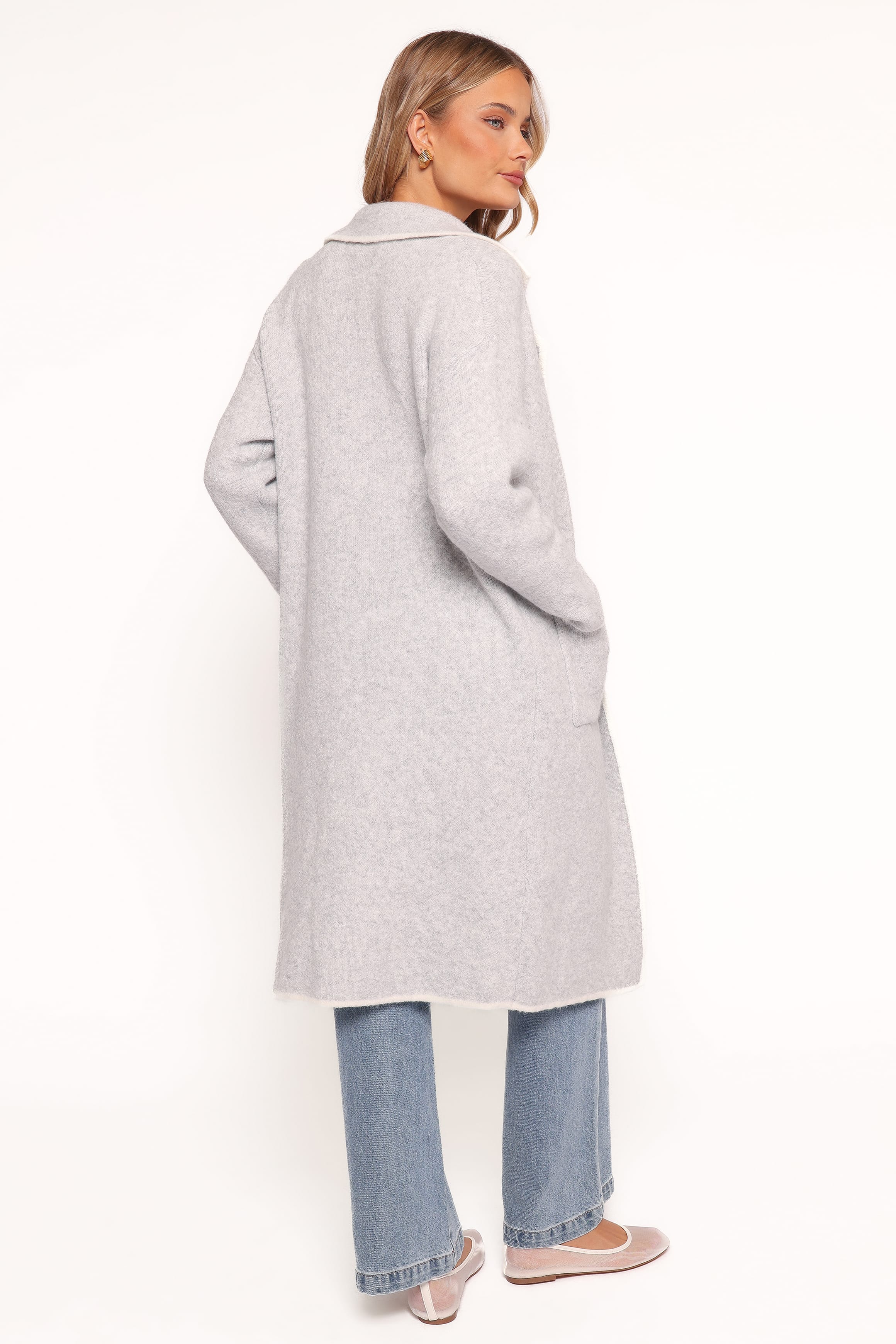 Petal and Pup USA OUTERWEAR Katia Contrast Trim Coatigan - Light Grey