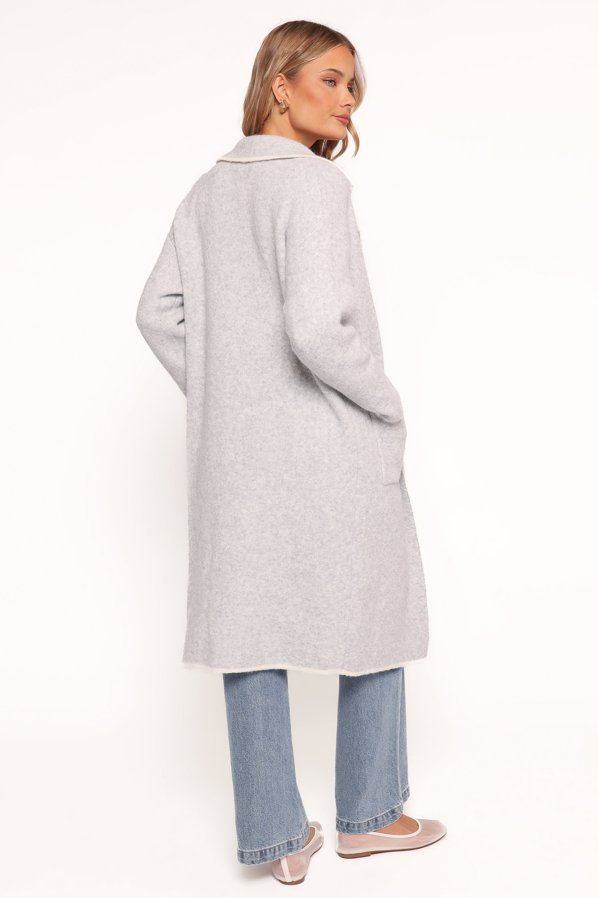 Petal and Pup USA OUTERWEAR Katia Contrast Trim Coatigan - Light Grey