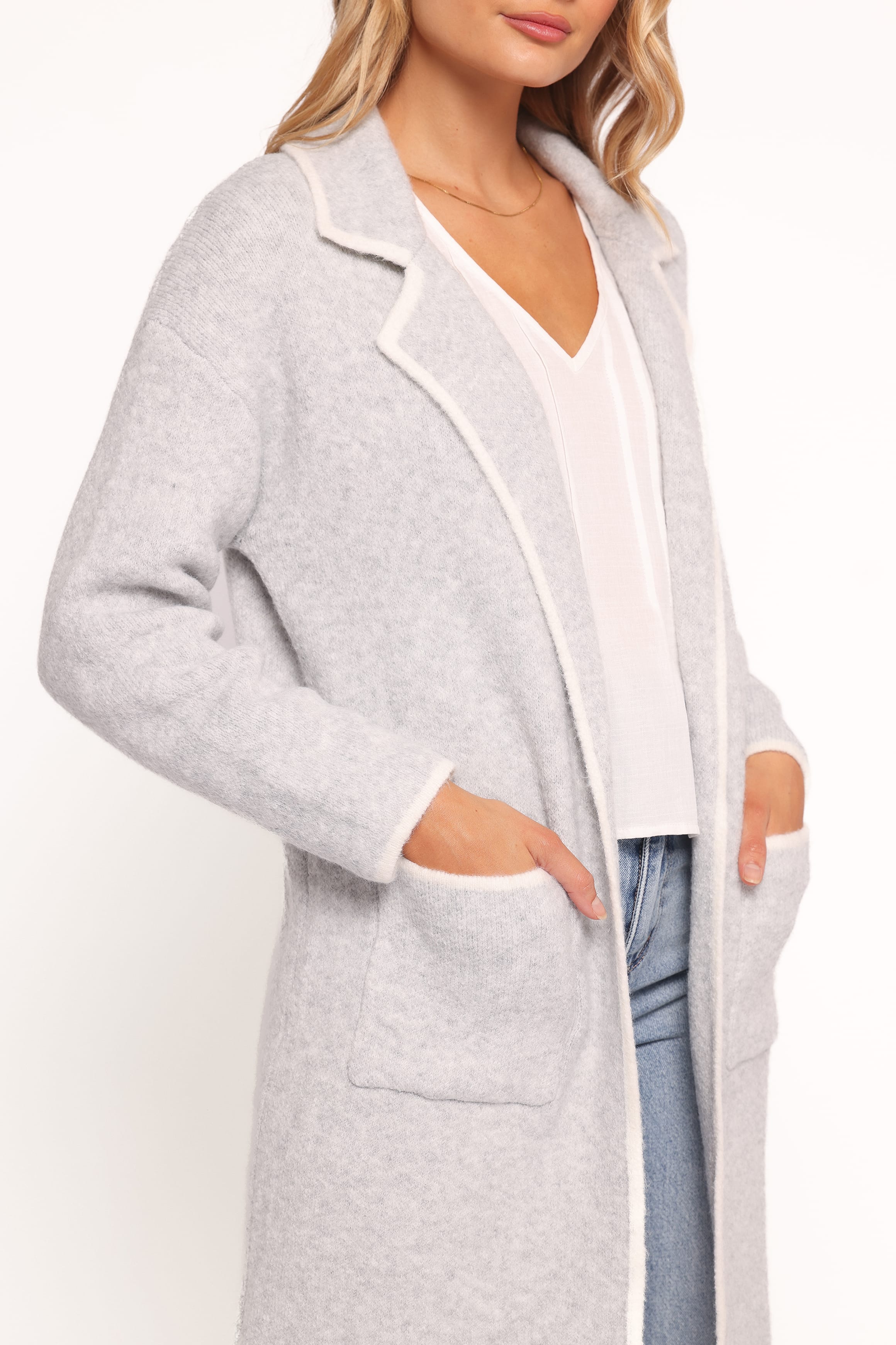 Petal and Pup USA OUTERWEAR Katia Contrast Trim Coatigan - Light Grey