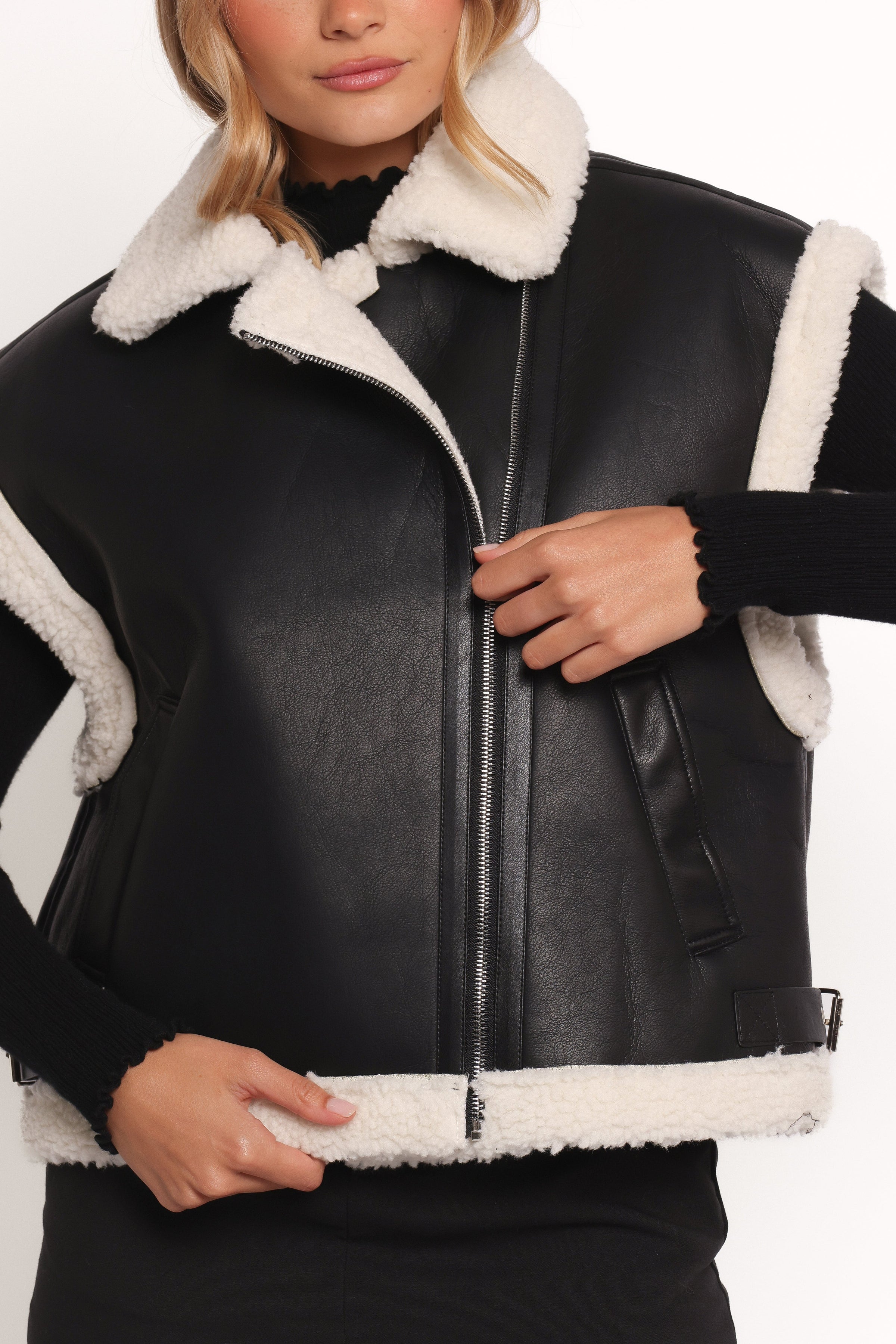 Petal and Pup USA OUTERWEAR Kayden Faux Shearling Lined Vest - Black