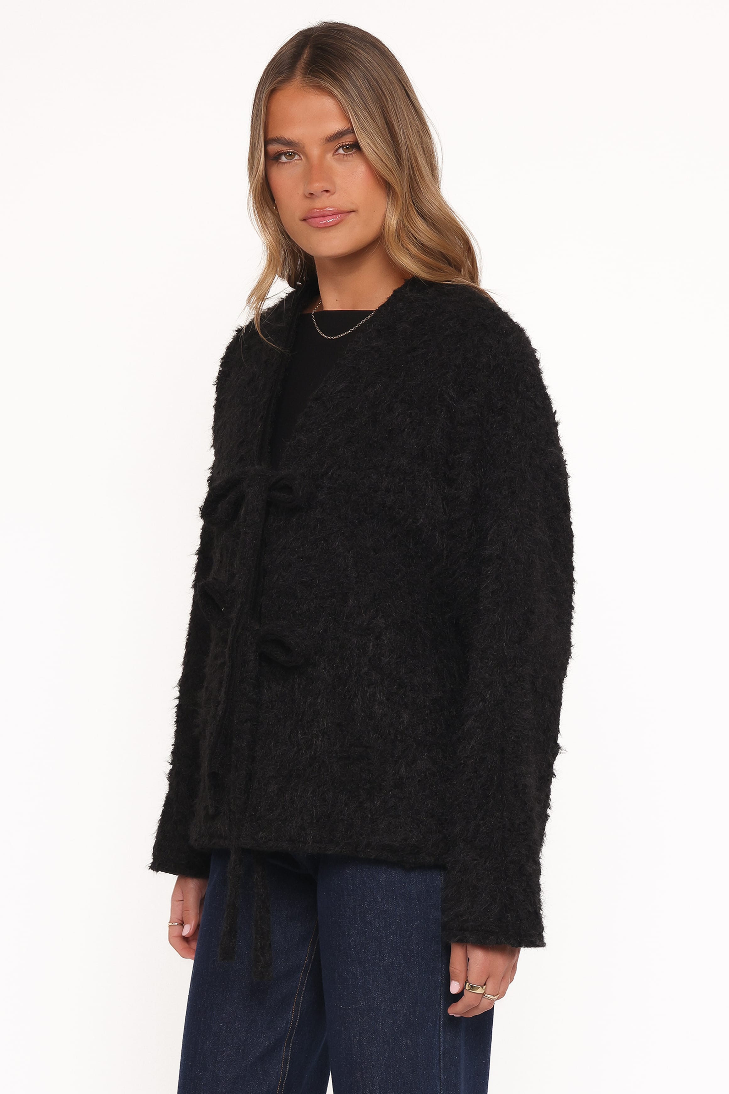 Petal and Pup USA OUTERWEAR Kimmy Bow Oversized Cardigan - Black