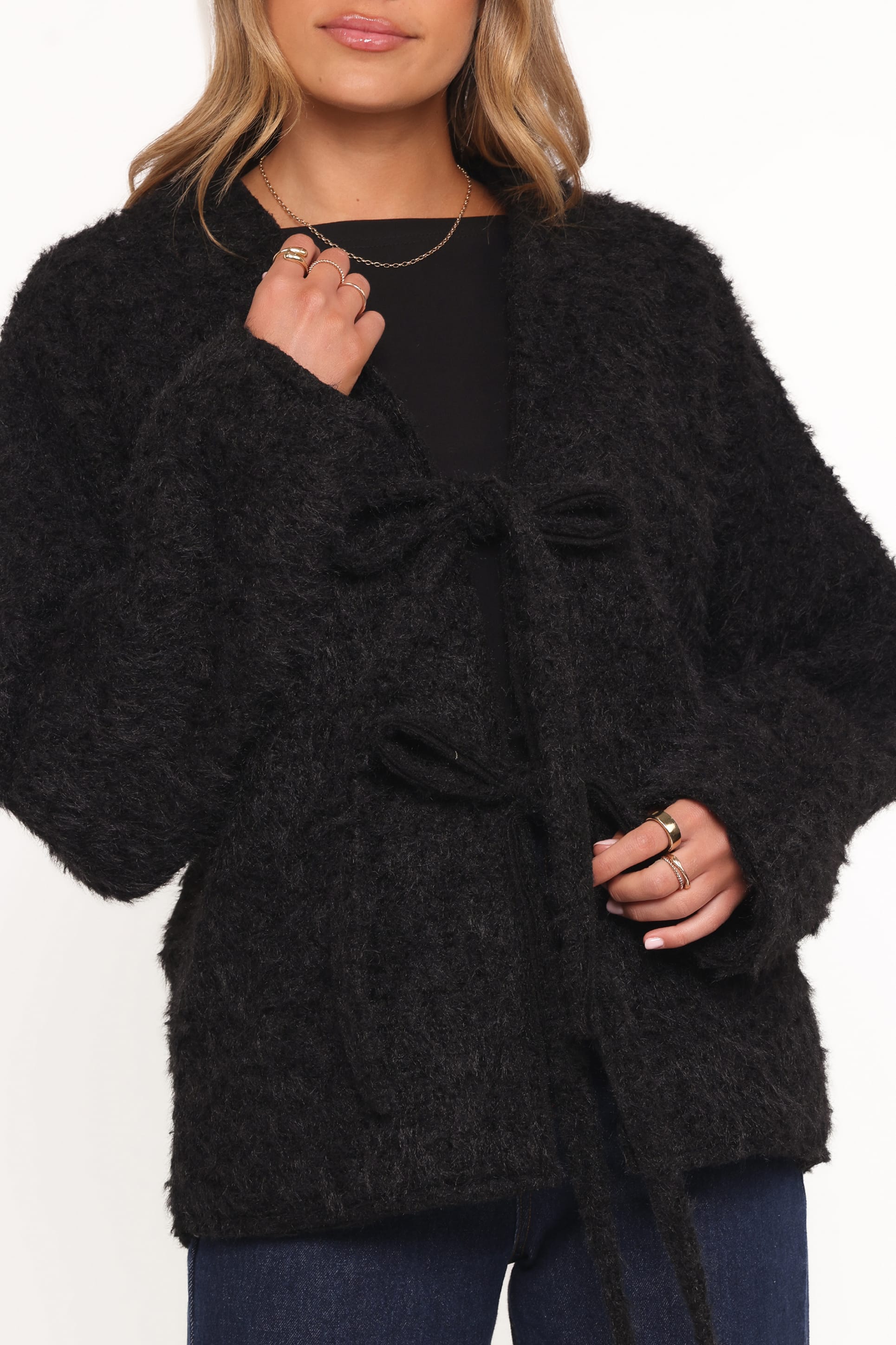 Petal and Pup USA OUTERWEAR Kimmy Bow Oversized Cardigan - Black