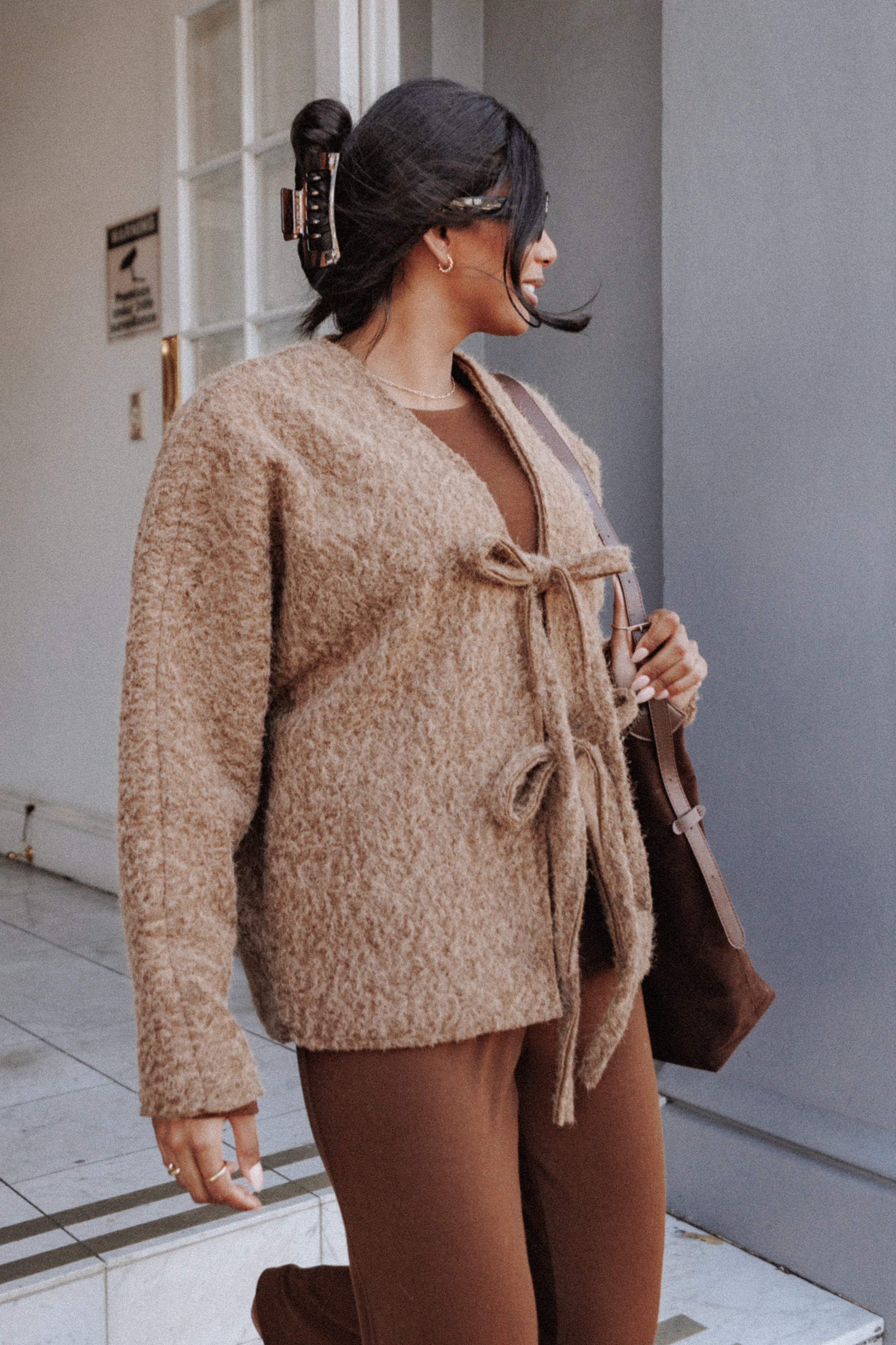 Petal and Pup USA OUTERWEAR Kimmy Bow Oversized Cardigan - Moss