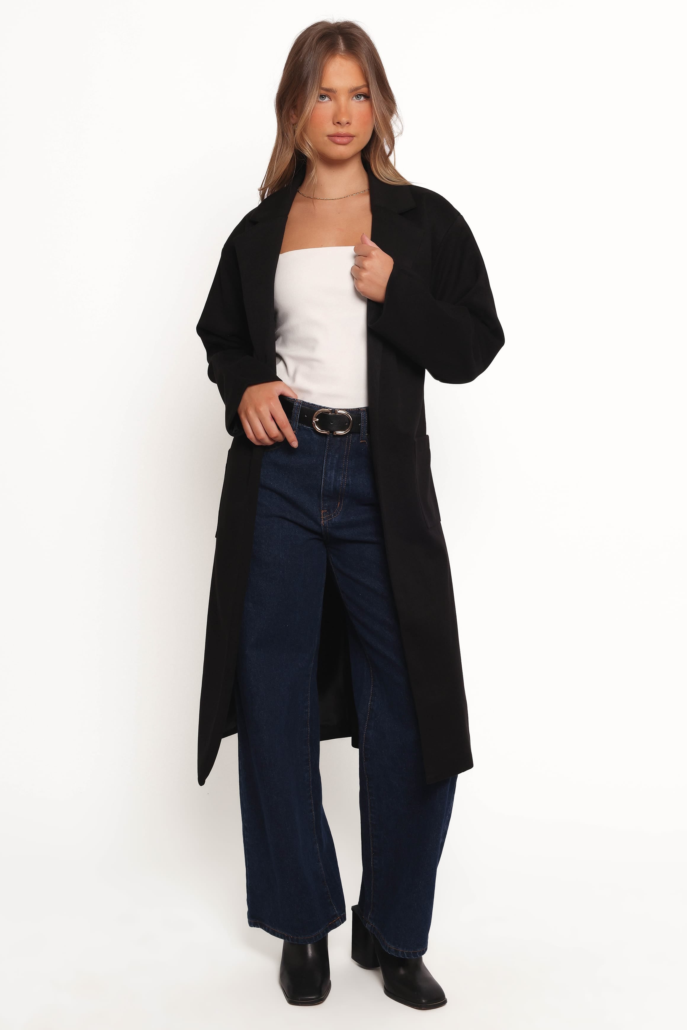 Petal and Pup USA OUTERWEAR Kloss Tie Front Long Coat - Black