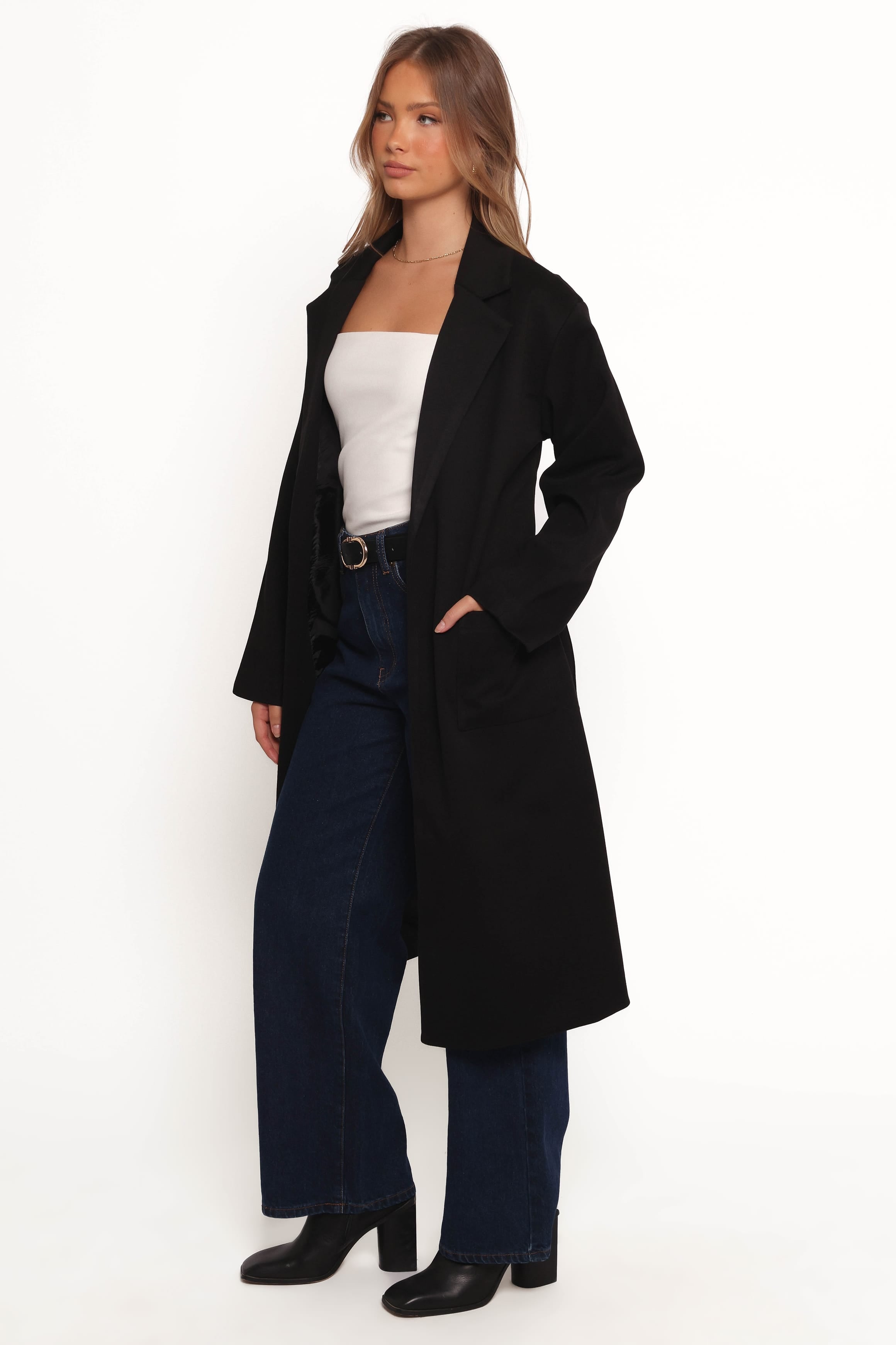 Petal and Pup USA OUTERWEAR Kloss Tie Front Long Coat - Black