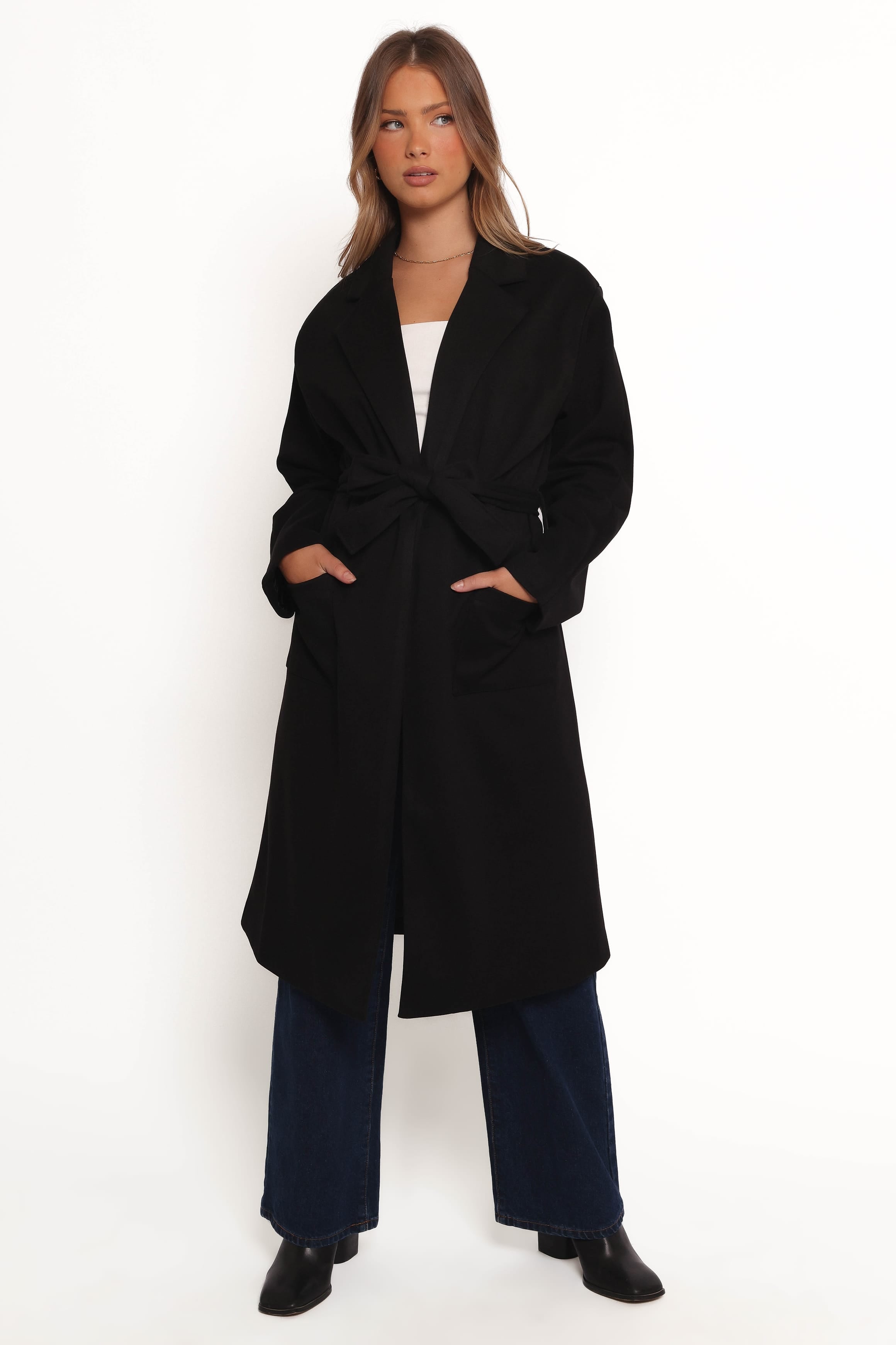 Petal and Pup USA OUTERWEAR Kloss Tie Front Long Coat - Black