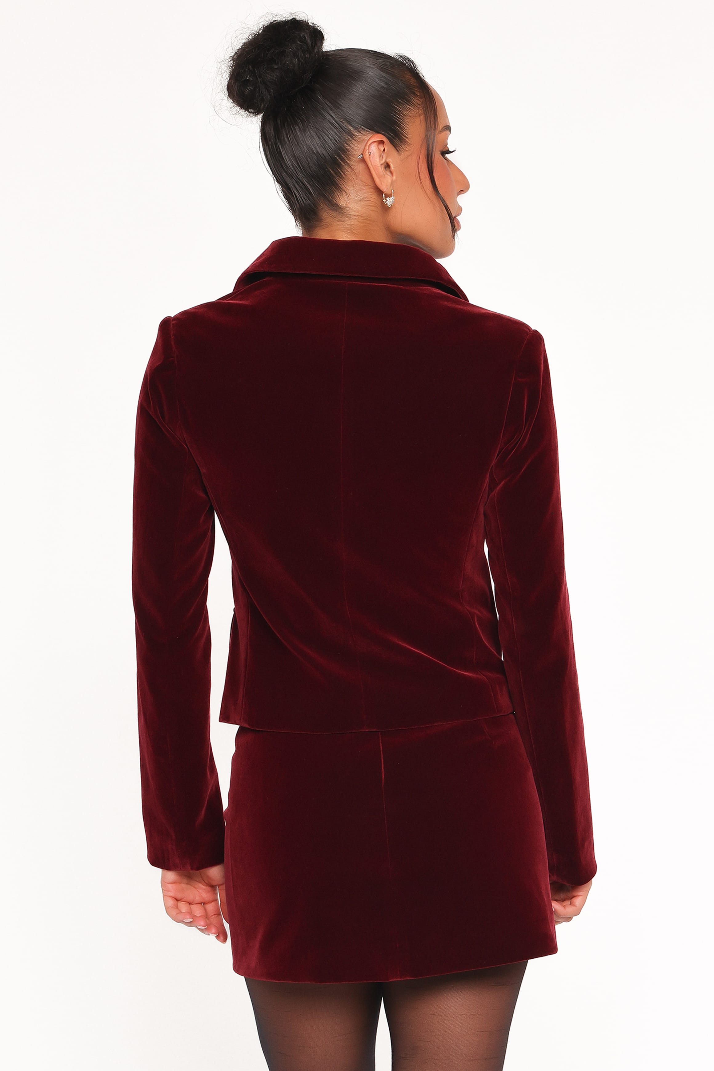 Petal and Pup USA OUTERWEAR Lainey Velvet Cropped Jacket - Burgundy