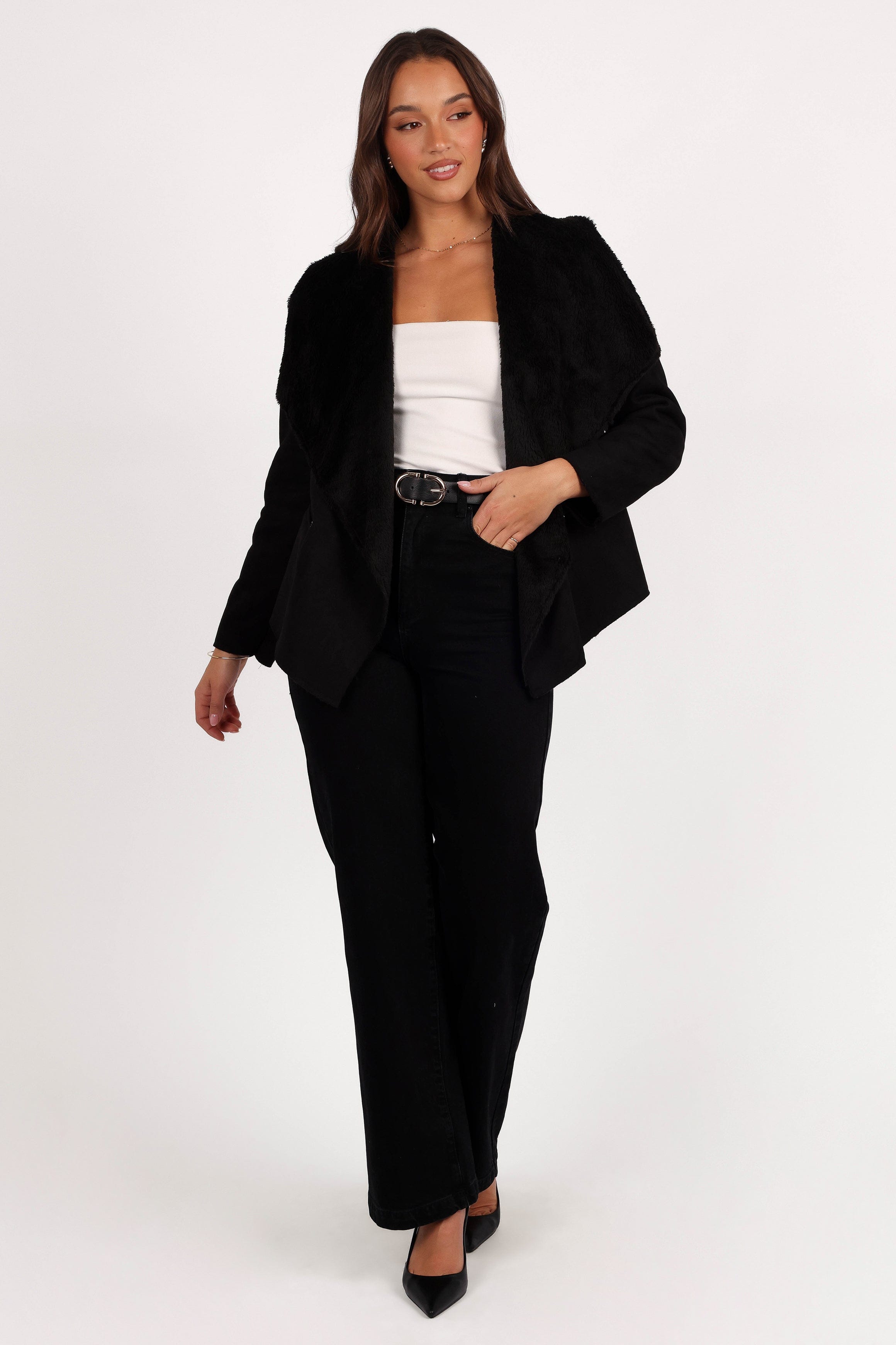 Petal and Pup USA OUTERWEAR Lopez Faux Sherling Jacket - Black