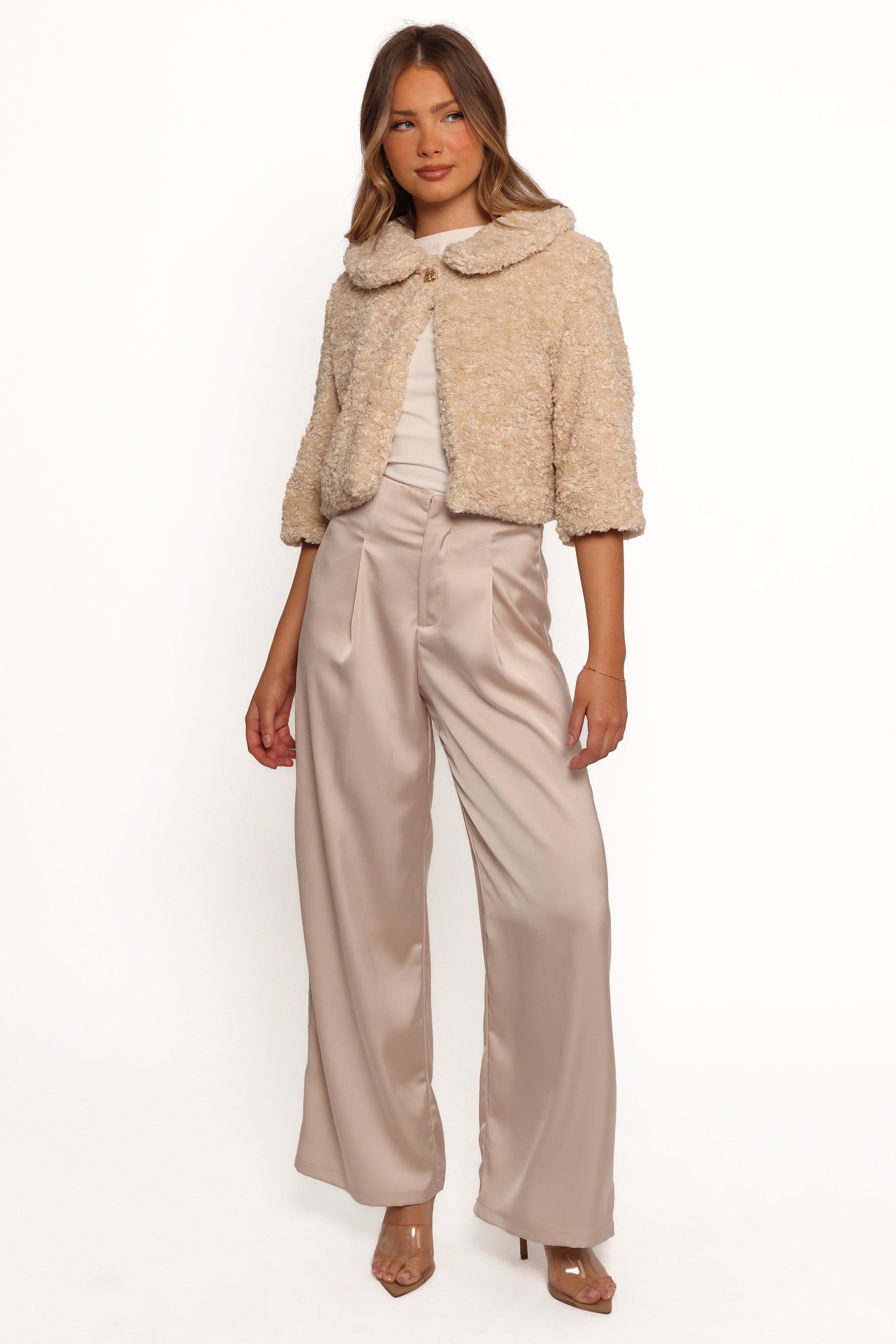 Petal and Pup USA OUTERWEAR Lucie Faux Fur Crop Jacket - Cream