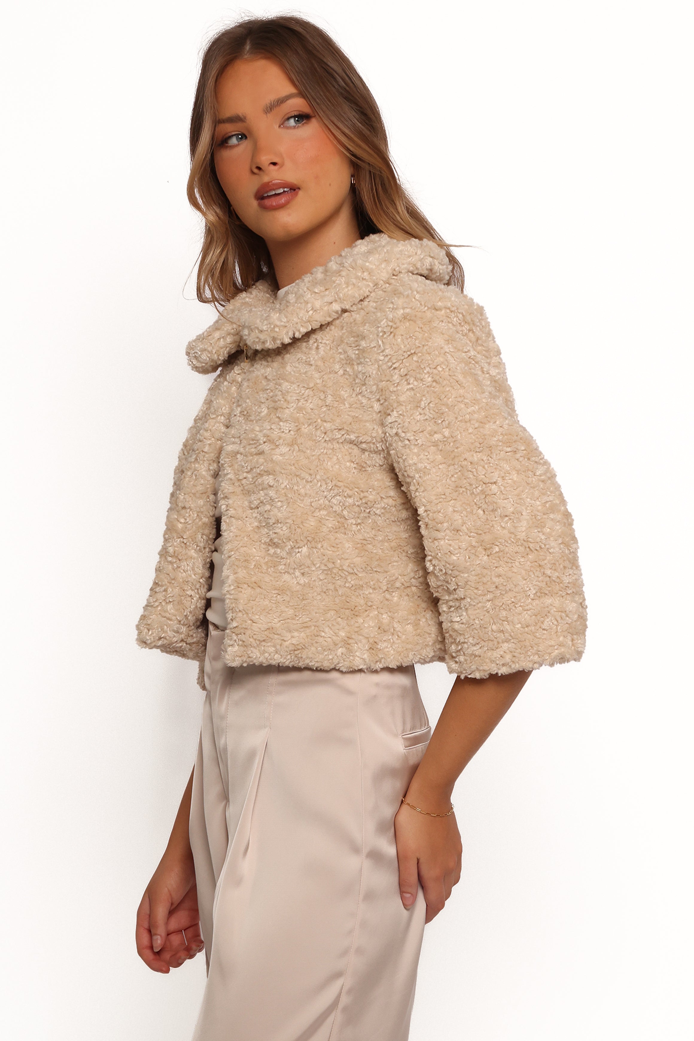 Petal and Pup USA OUTERWEAR Lucie Faux Fur Crop Jacket - Cream
