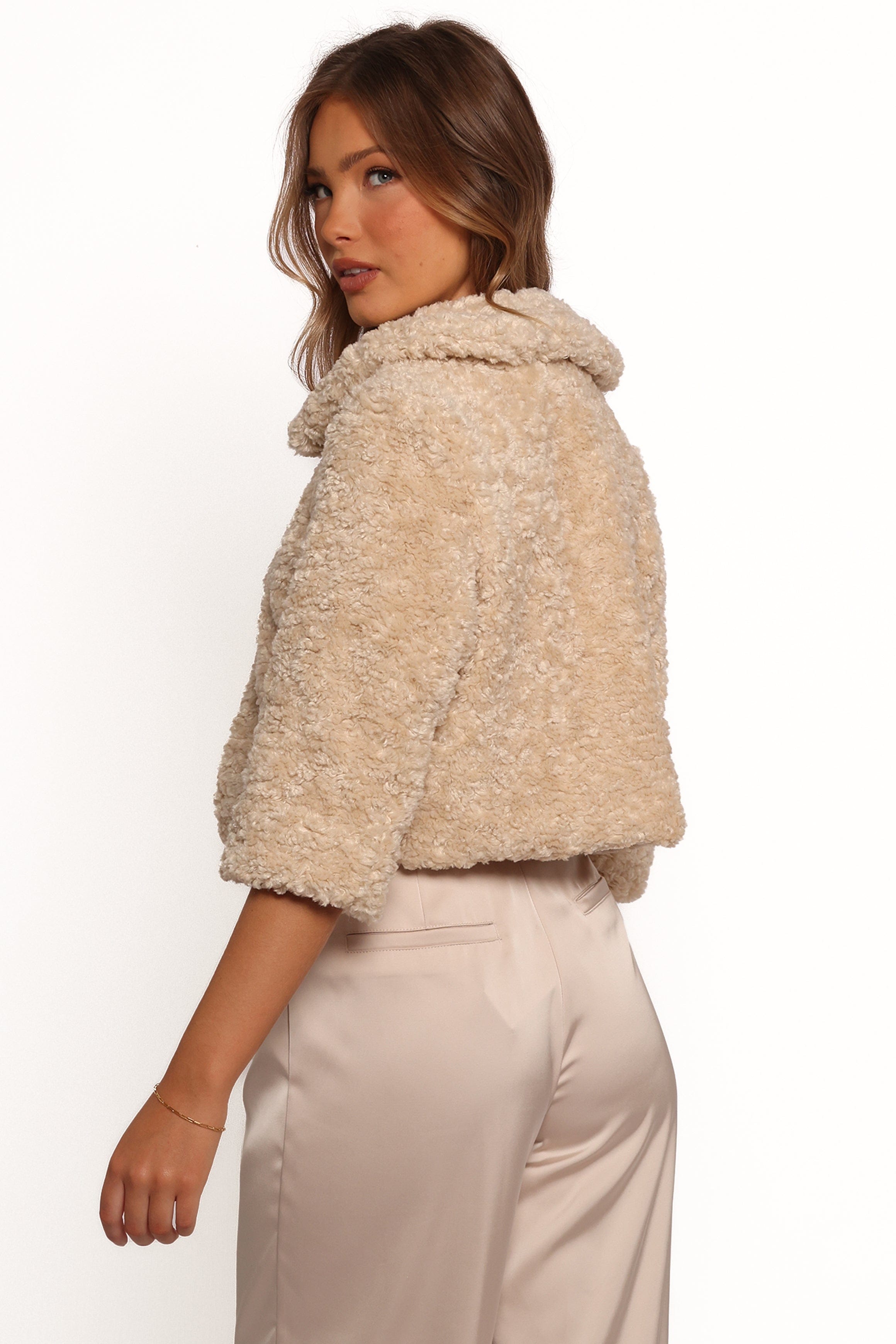 Petal and Pup USA OUTERWEAR Lucie Faux Fur Crop Jacket - Cream