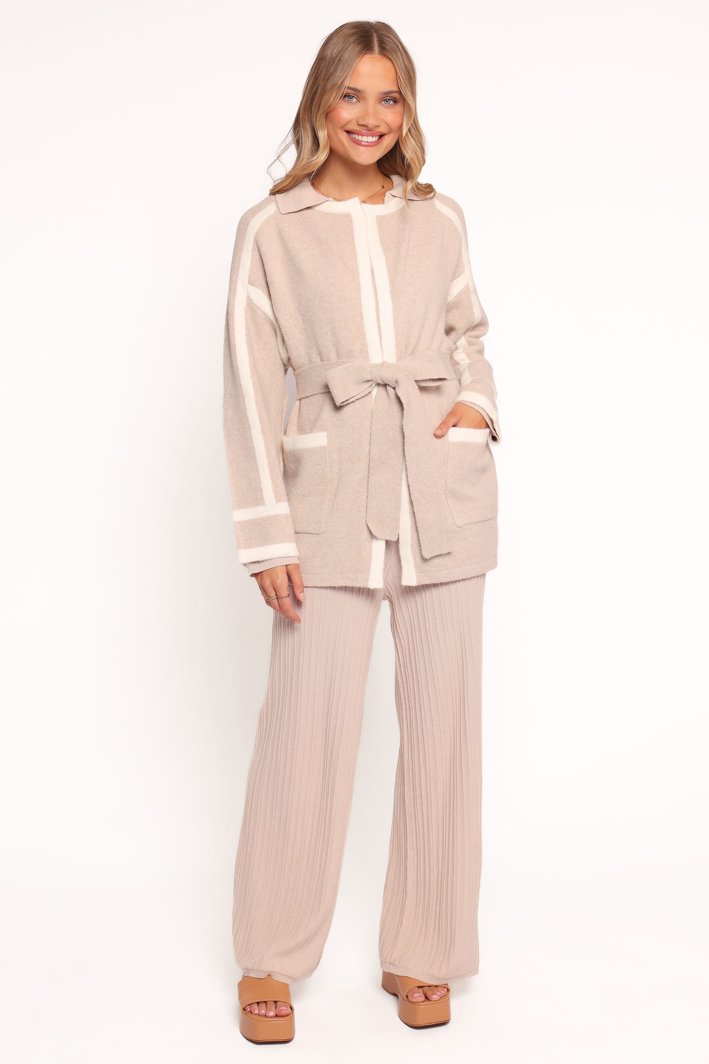 Petal and Pup USA OUTERWEAR Maloney Tie Front Coatigan - Beige