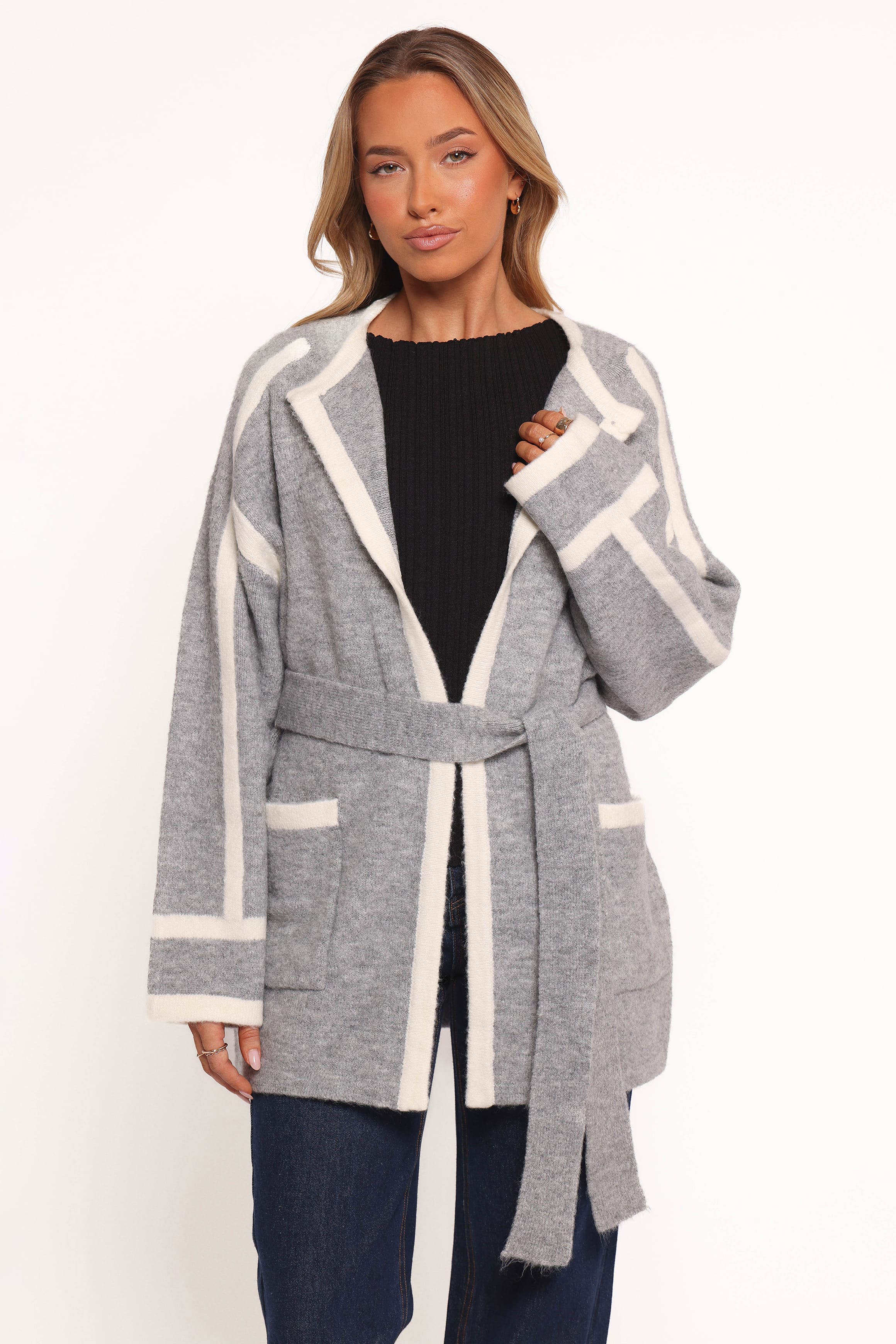 Petal and Pup USA OUTERWEAR Maloney Tie Front Coatigan - Grey