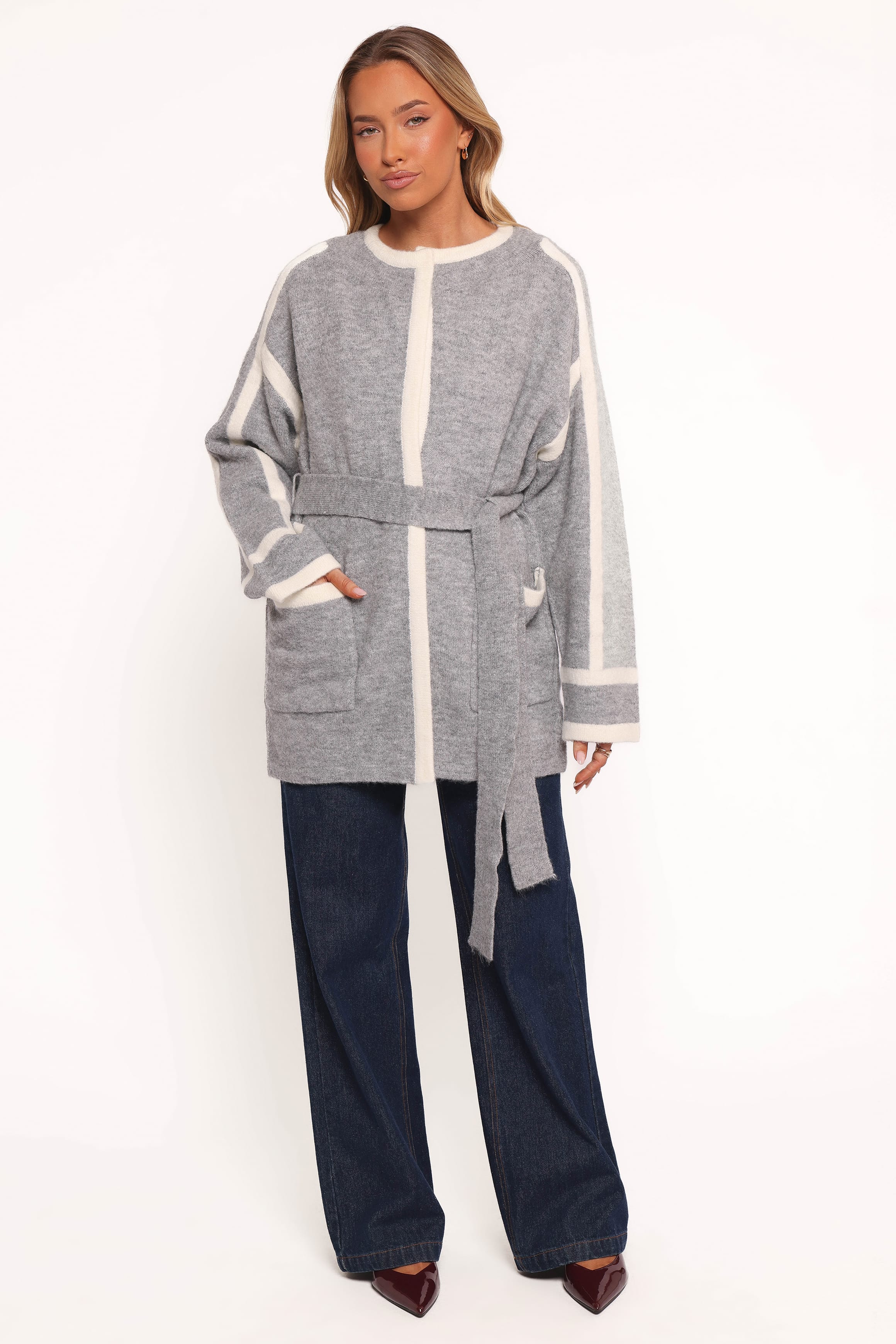 Petal and Pup USA OUTERWEAR Maloney Tie Front Coatigan - Grey