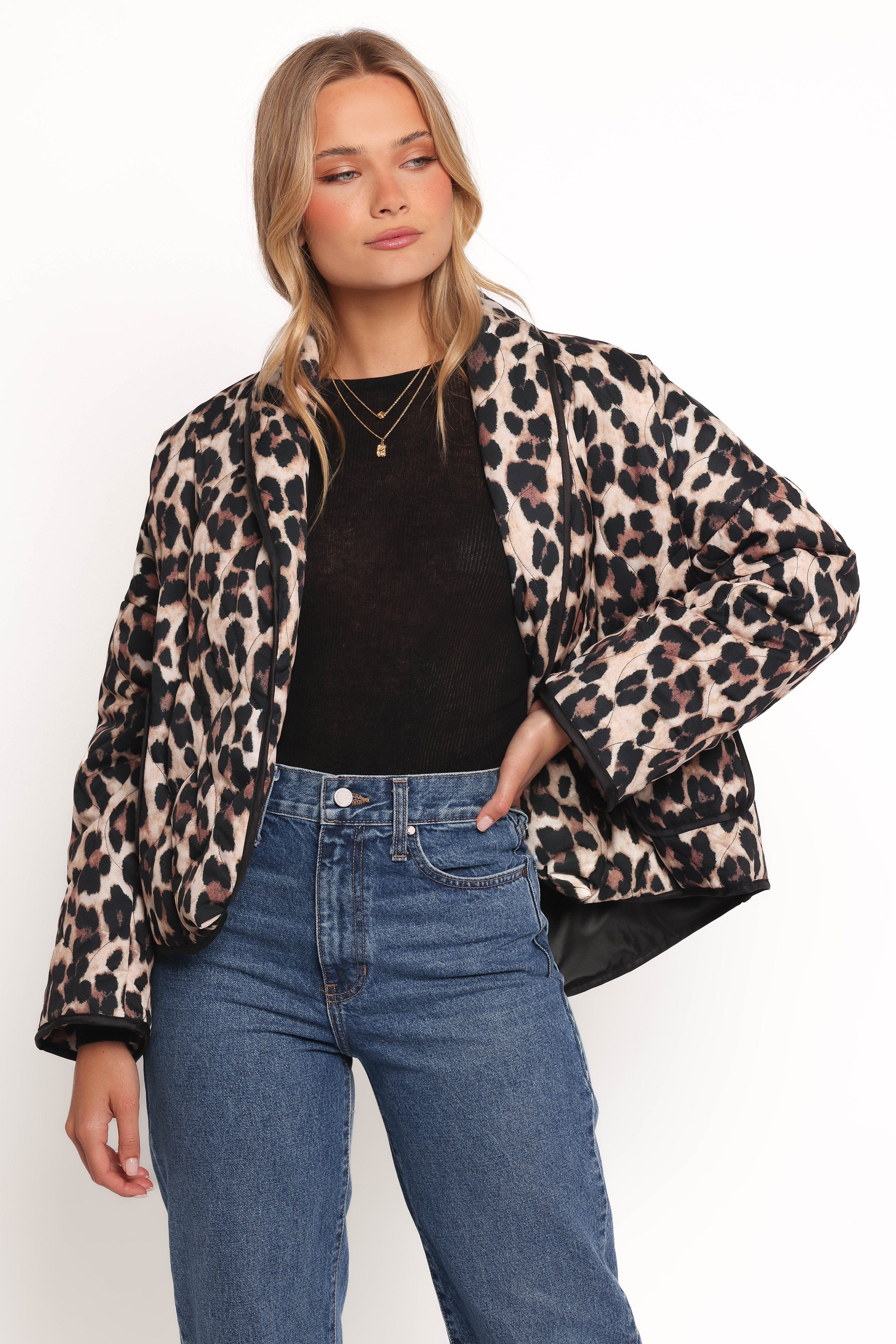 Petal and Pup USA OUTERWEAR Marcos Leopard Print Quilted Jacket - Leopard