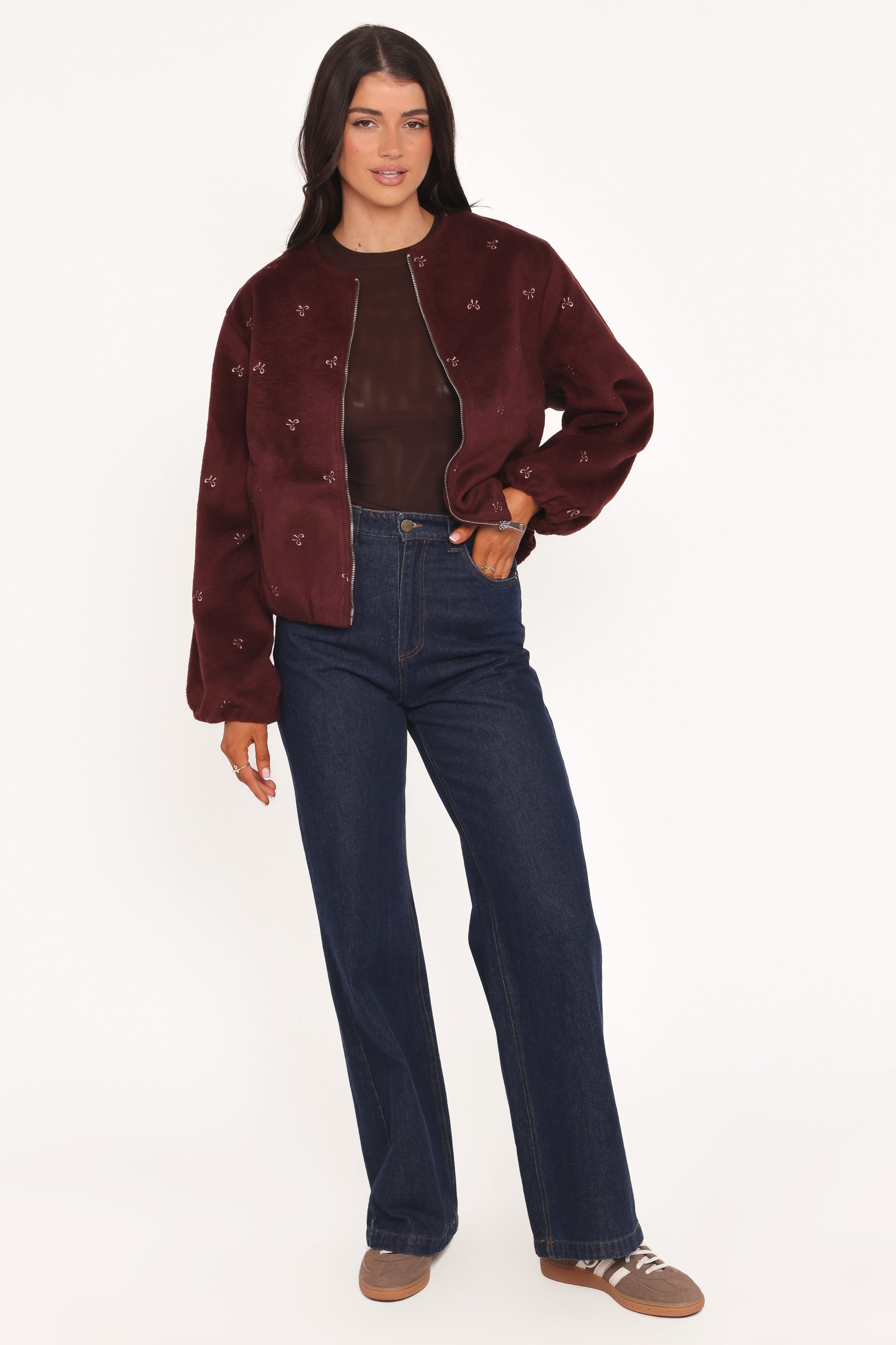 Petal and Pup USA OUTERWEAR Marla Cropped Bomber - Cherry