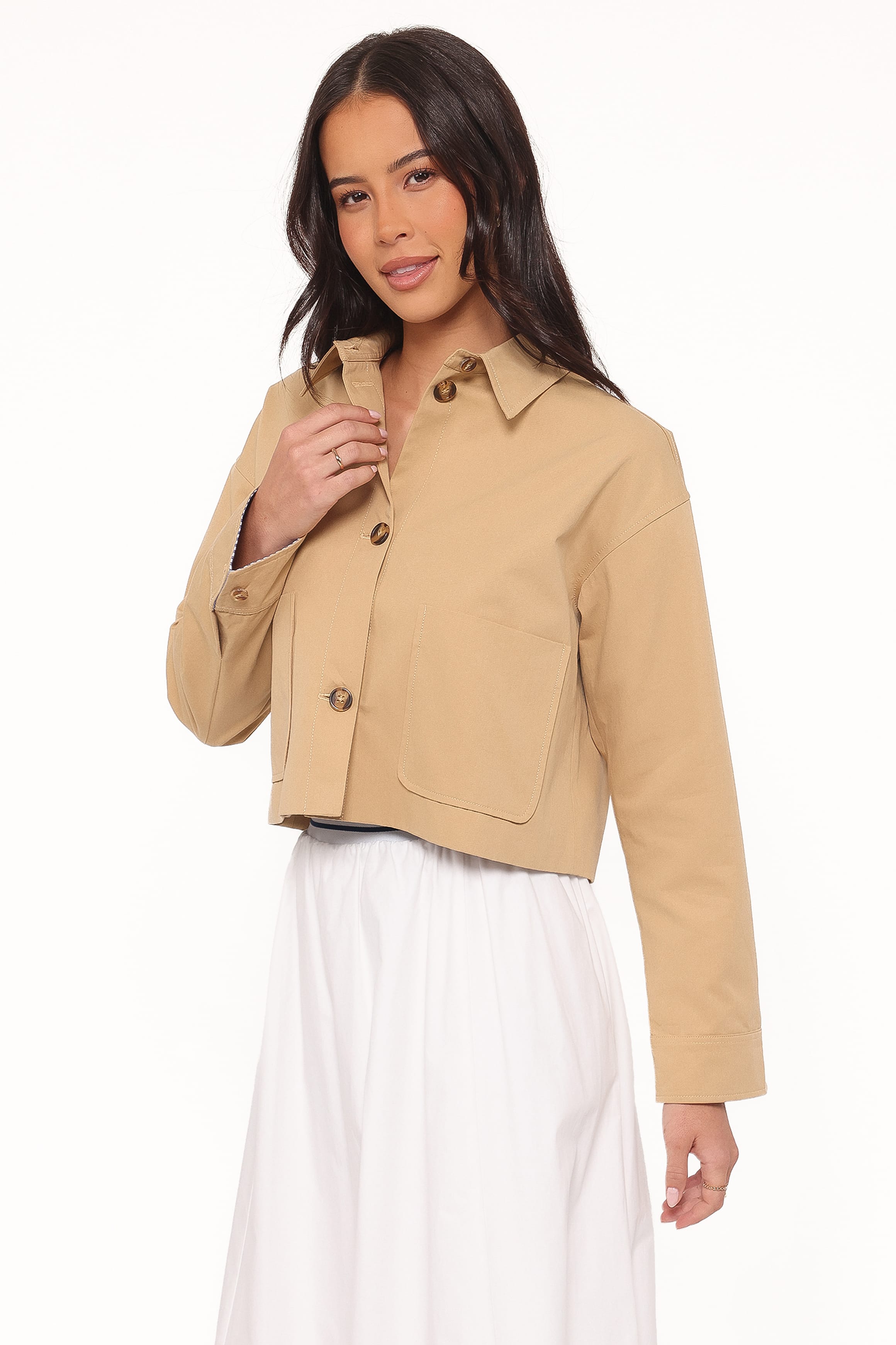 Petal and Pup USA OUTERWEAR Mattie Cropped Trucker Jacket - Taupe