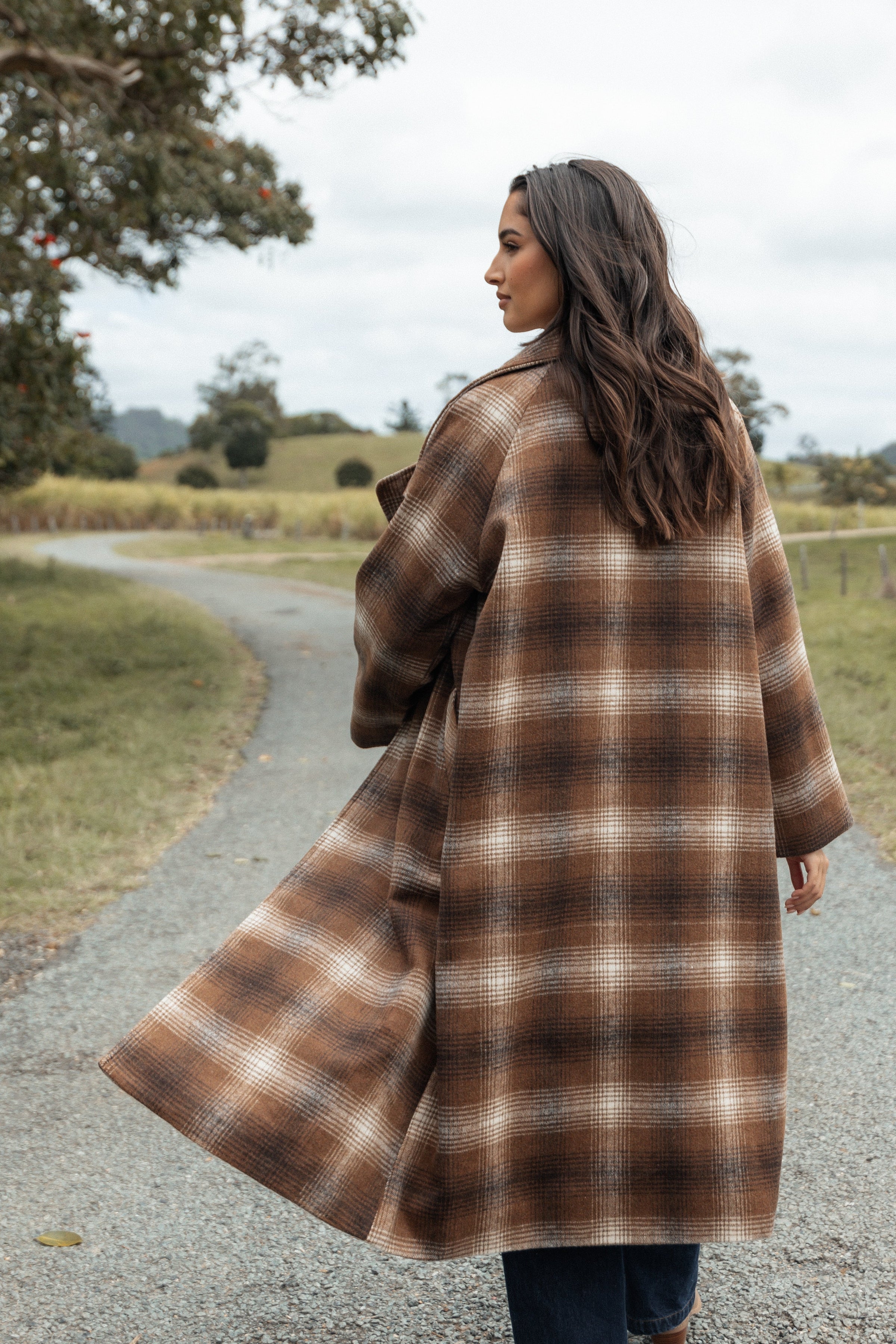 Petal and Pup USA OUTERWEAR Maya Long Coat - Brown Check