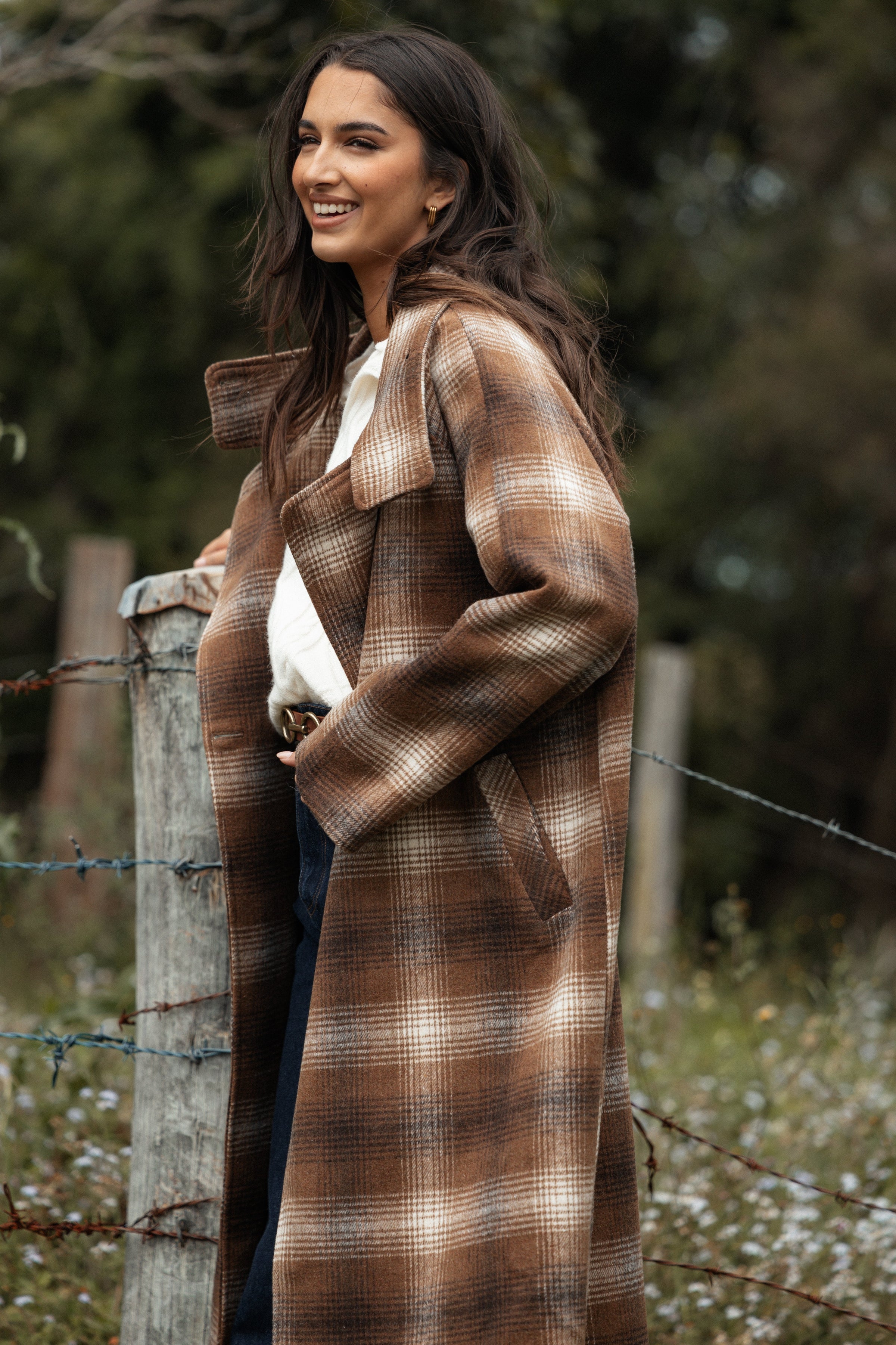 Petal and Pup USA OUTERWEAR Maya Long Coat - Brown Check