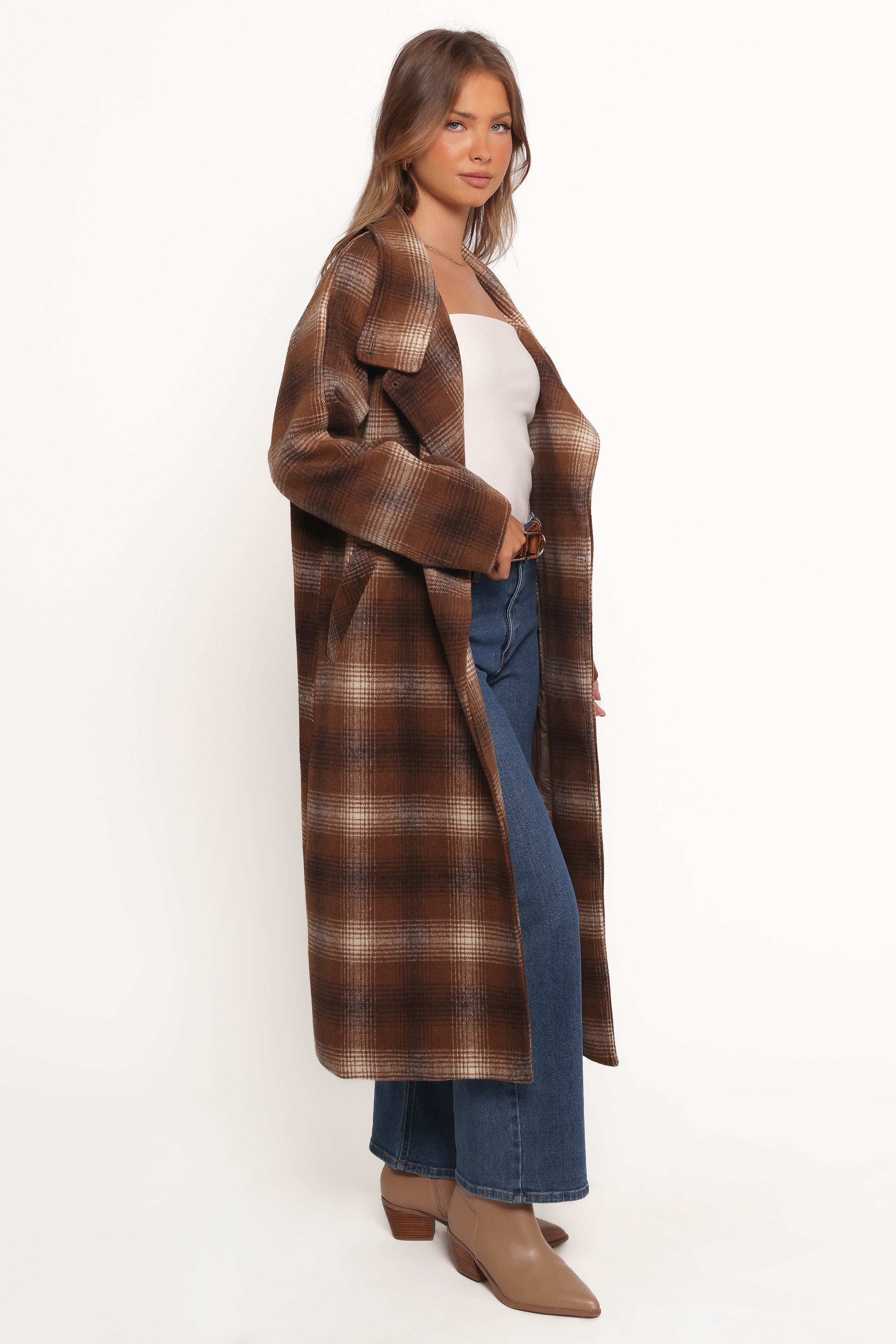 Petal and Pup USA OUTERWEAR Maya Long Coat - Brown Check