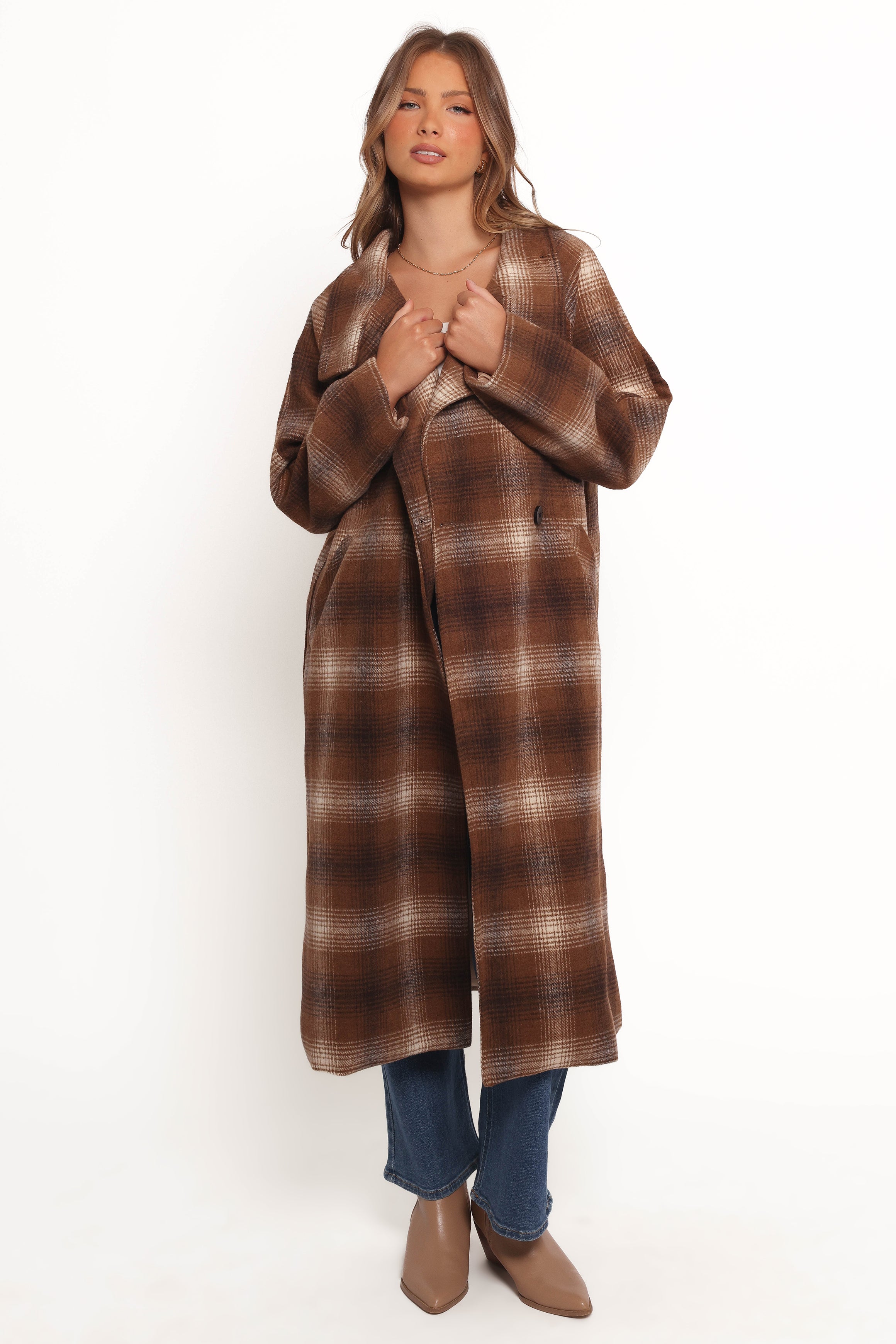 Petal and Pup USA OUTERWEAR Maya Long Coat - Brown Check