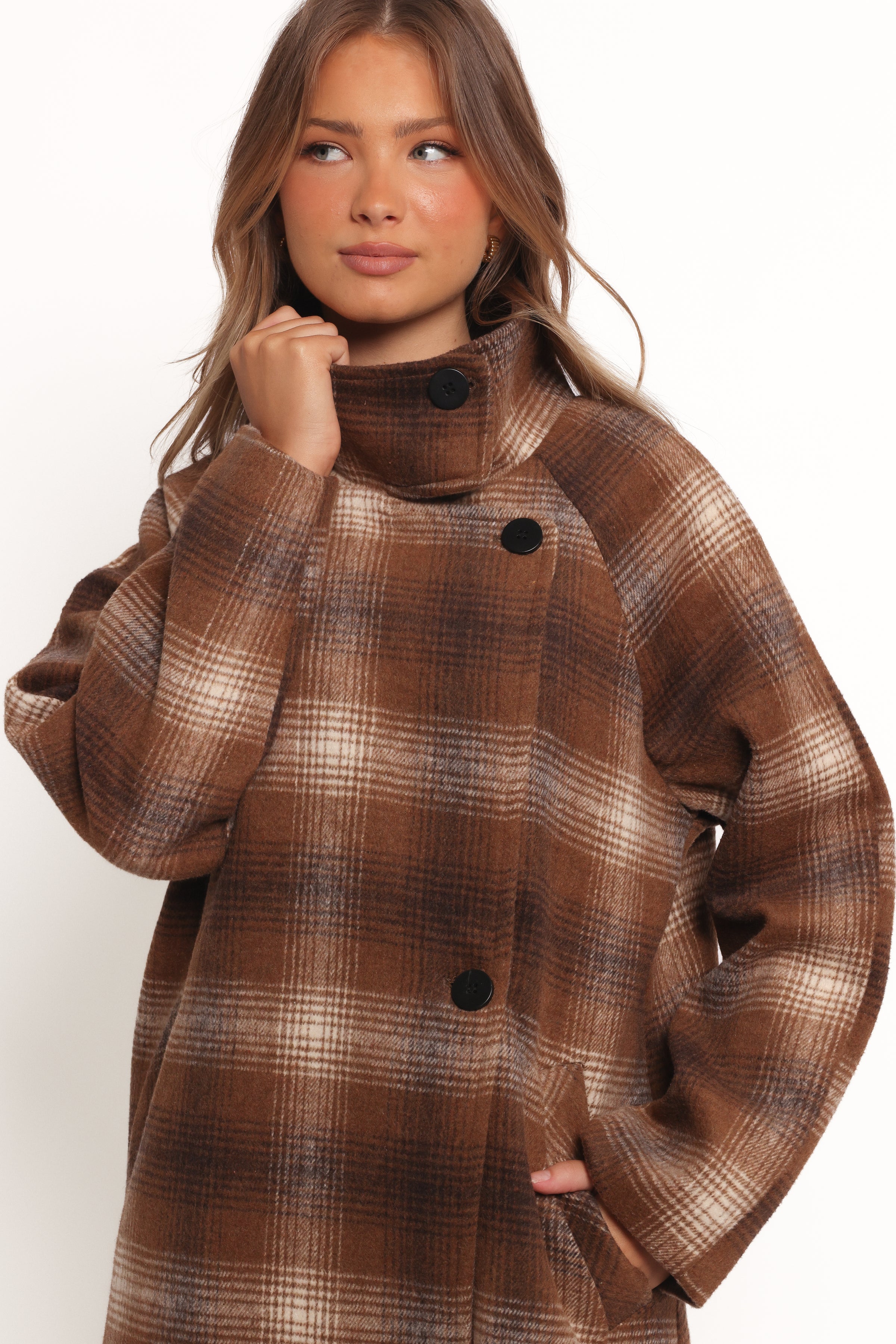 Petal and Pup USA OUTERWEAR Maya Long Coat - Brown Check