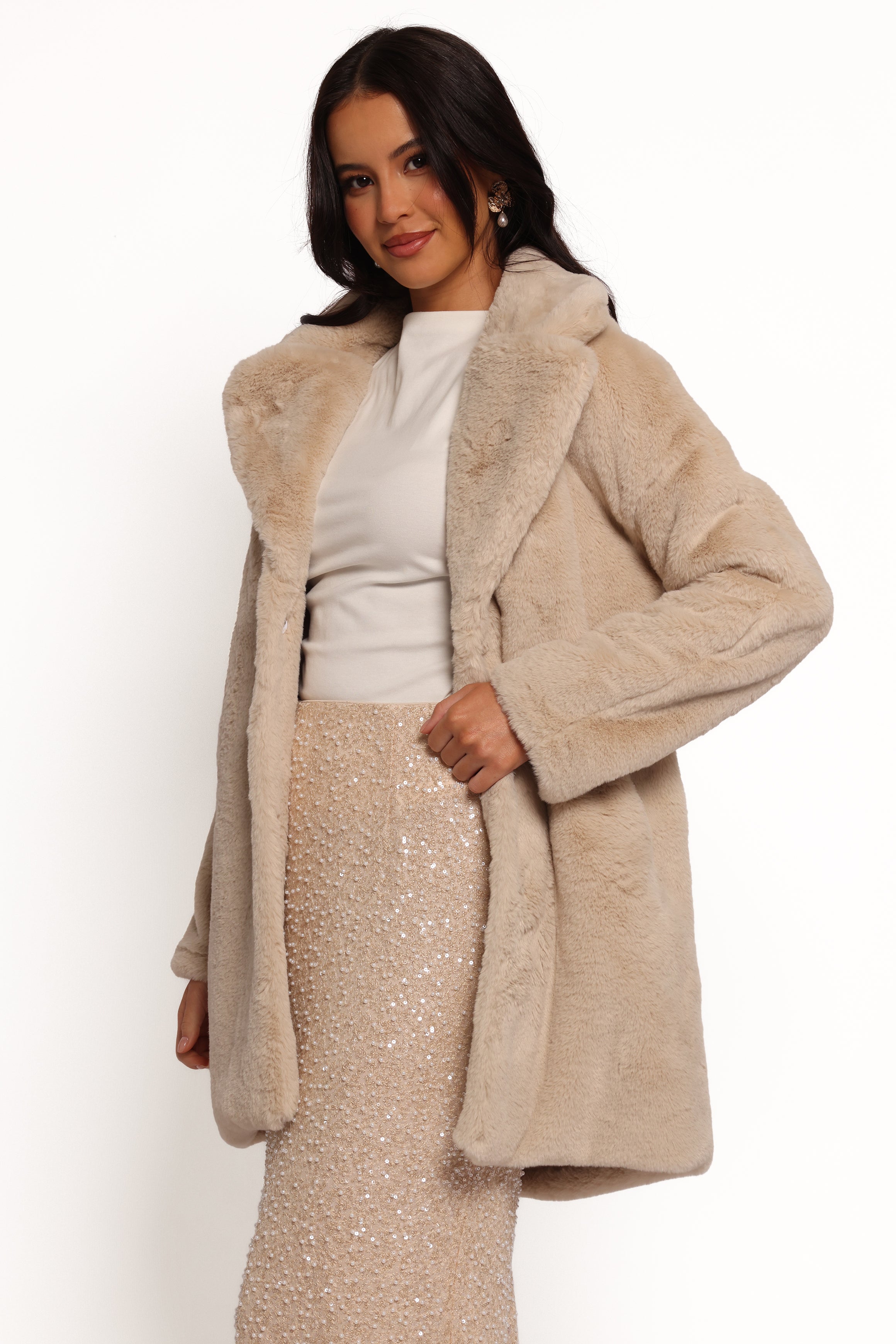 Petal and Pup USA OUTERWEAR Meeka Faux Fur Jacket - Beige