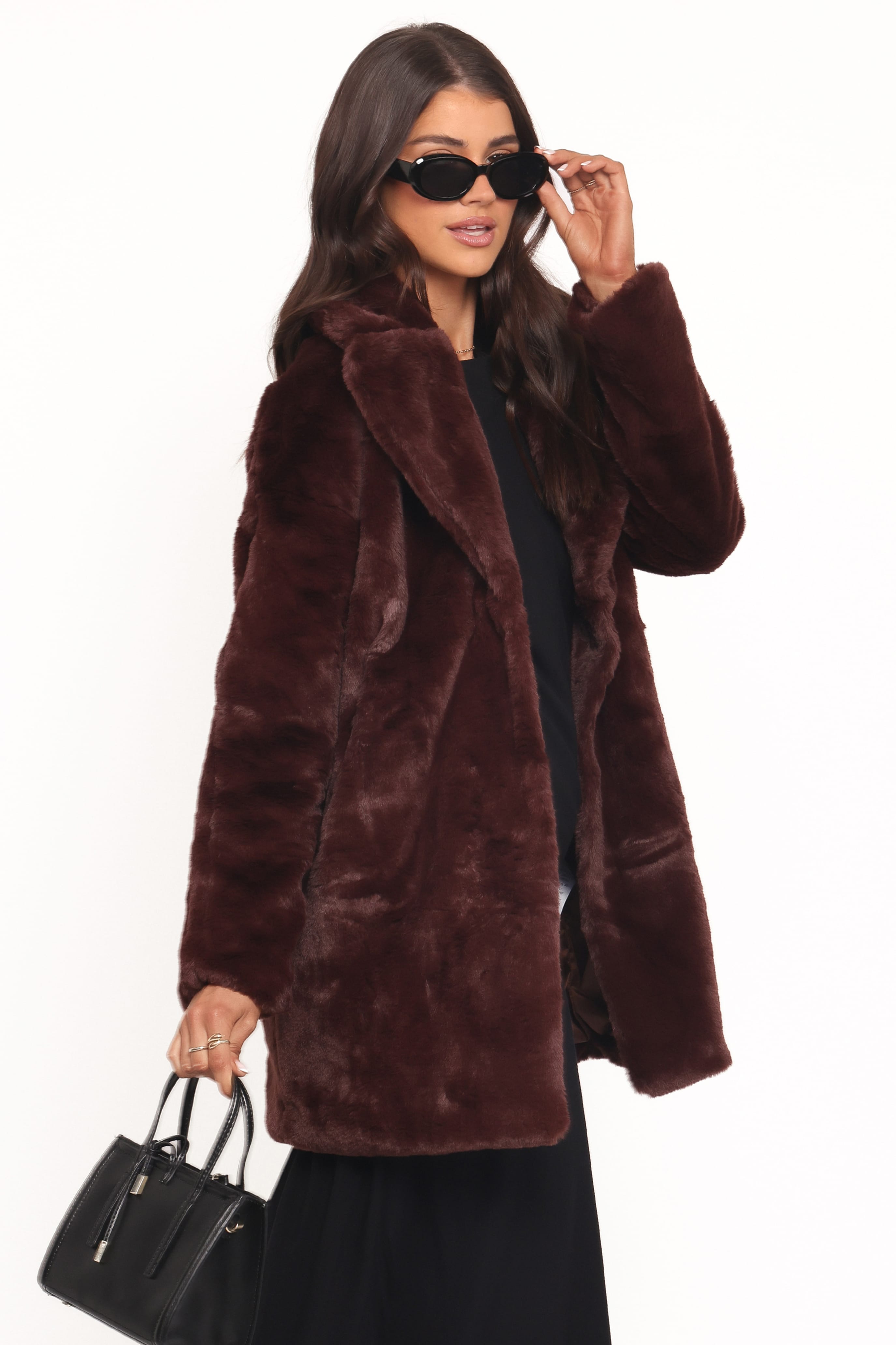 Meeka Faux Fur Jacket - Burgundy | Petal & Pup USA