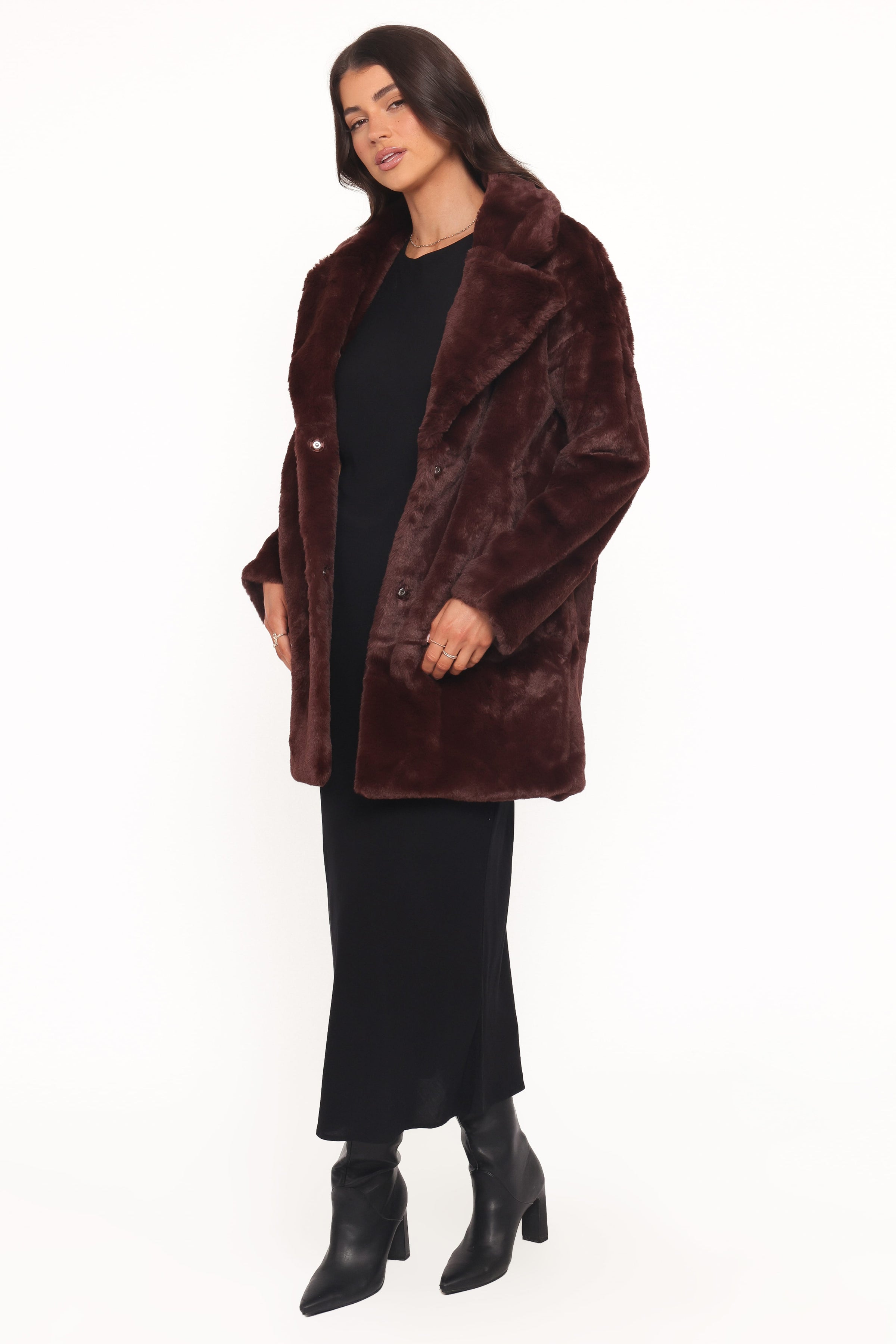 Petal and Pup USA OUTERWEAR Meeka Faux Fur Jacket - Burgundy