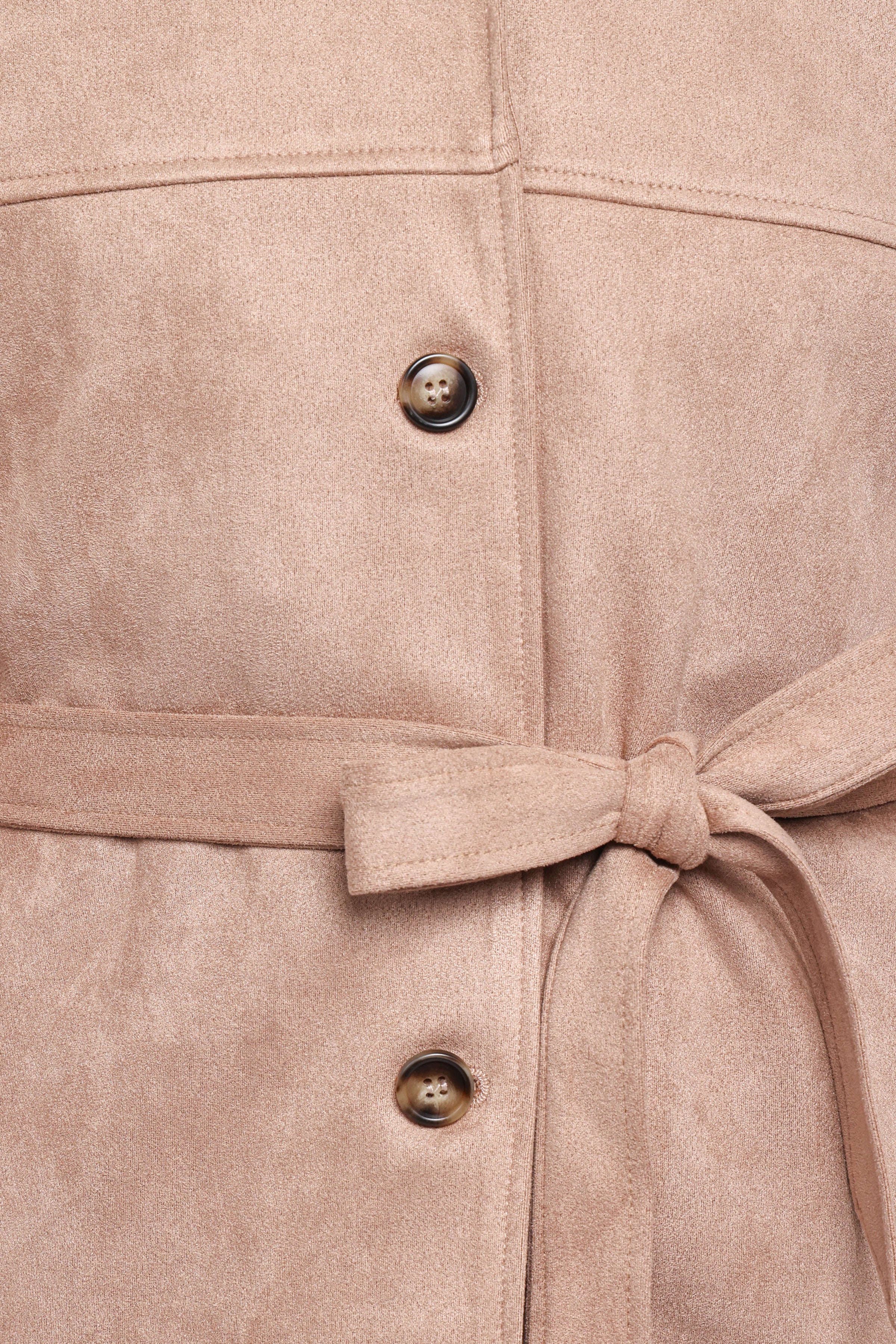 Petal and Pup USA OUTERWEAR Nelly Faux Suede Cropped Trench Coat - Mushroom