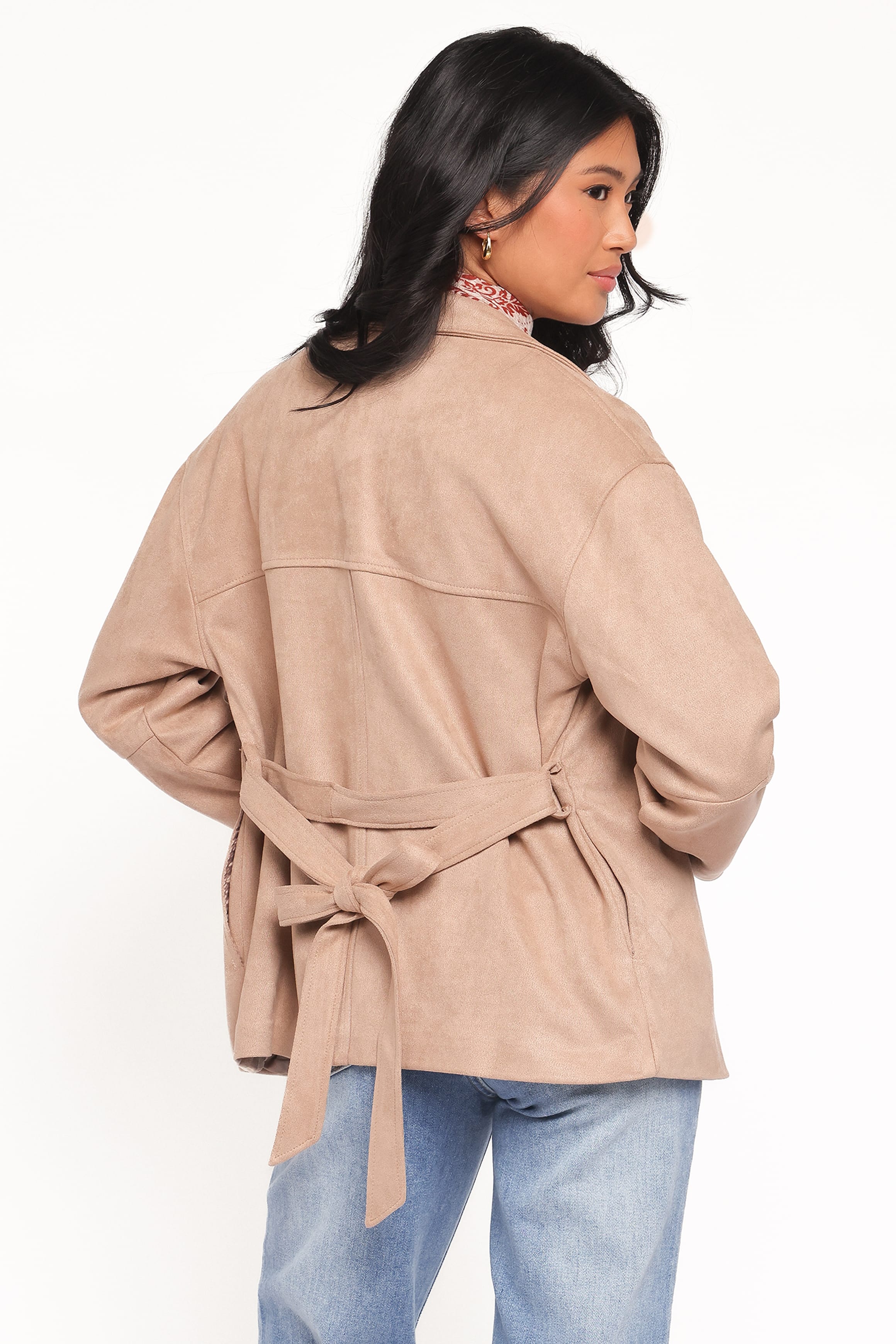 Petal and Pup USA OUTERWEAR Nelly Faux Suede Cropped Trench Coat - Mushroom