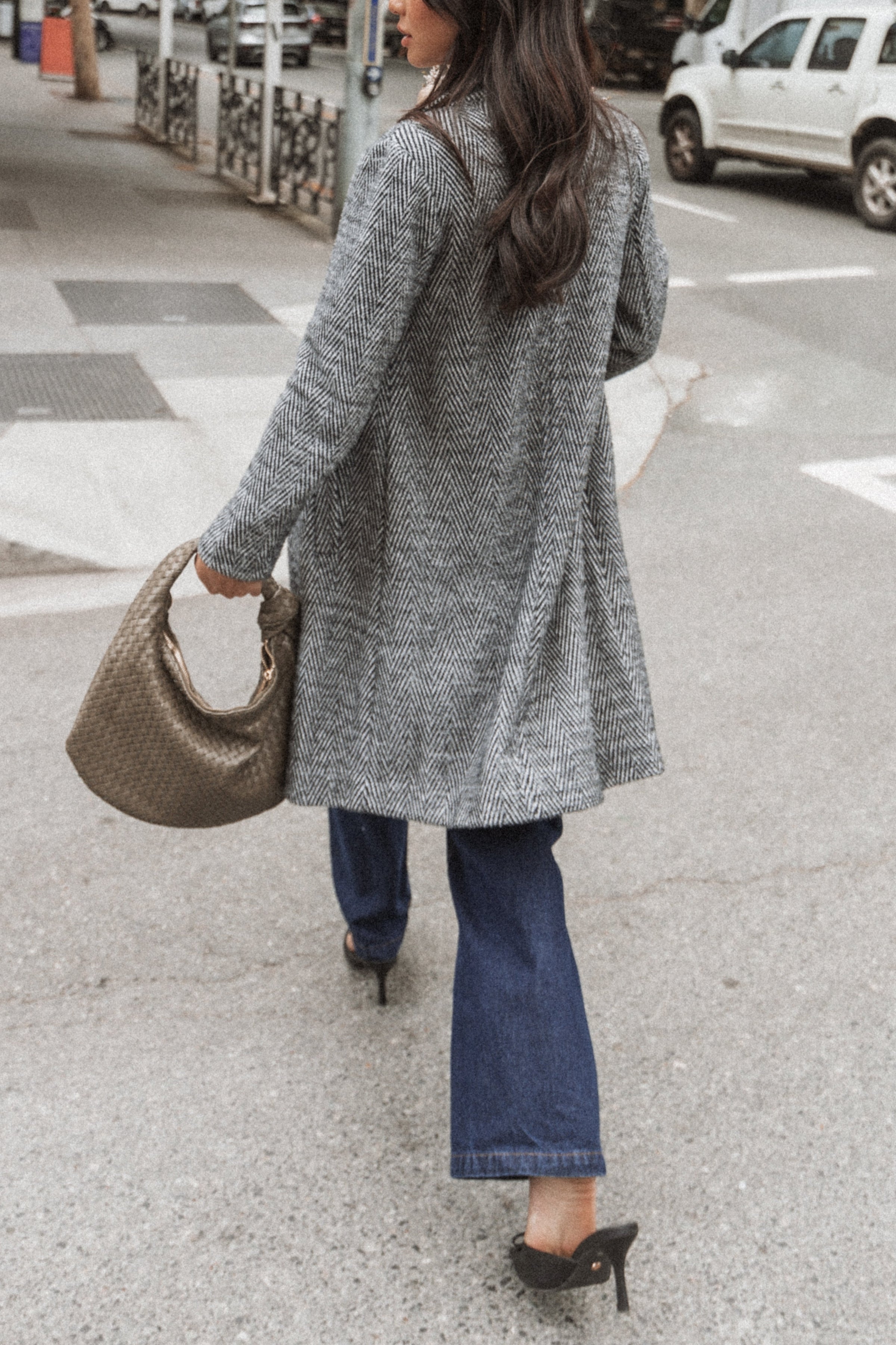 Petal and Pup USA OUTERWEAR Nicoletta Single Button Herringbone Coat - Black