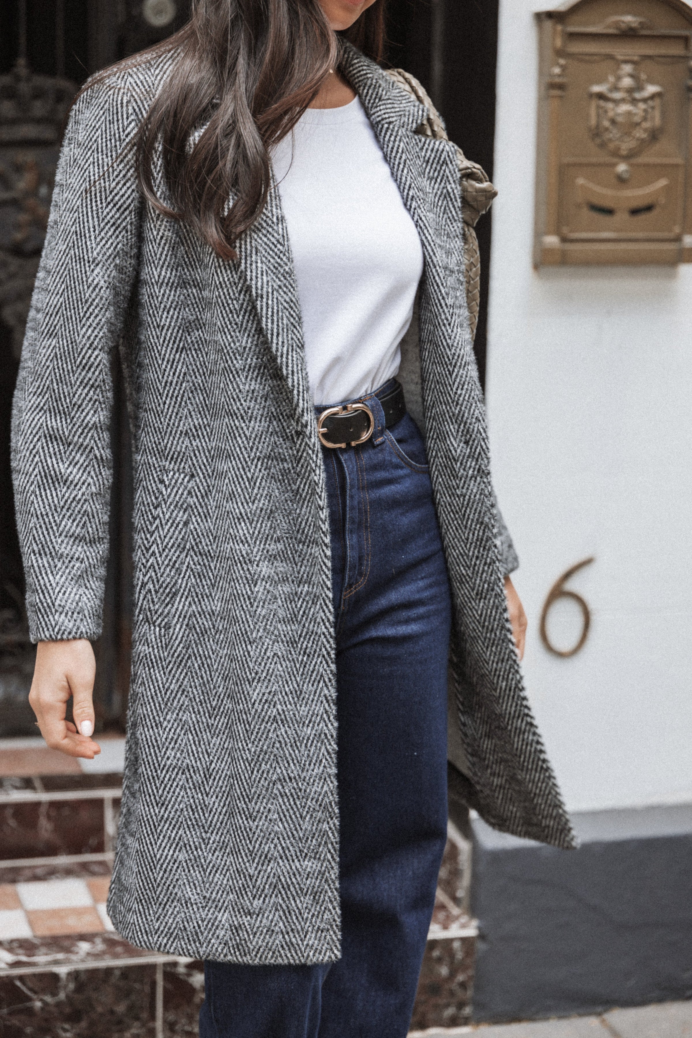 Petal and Pup USA OUTERWEAR Nicoletta Single Button Herringbone Coat - Black