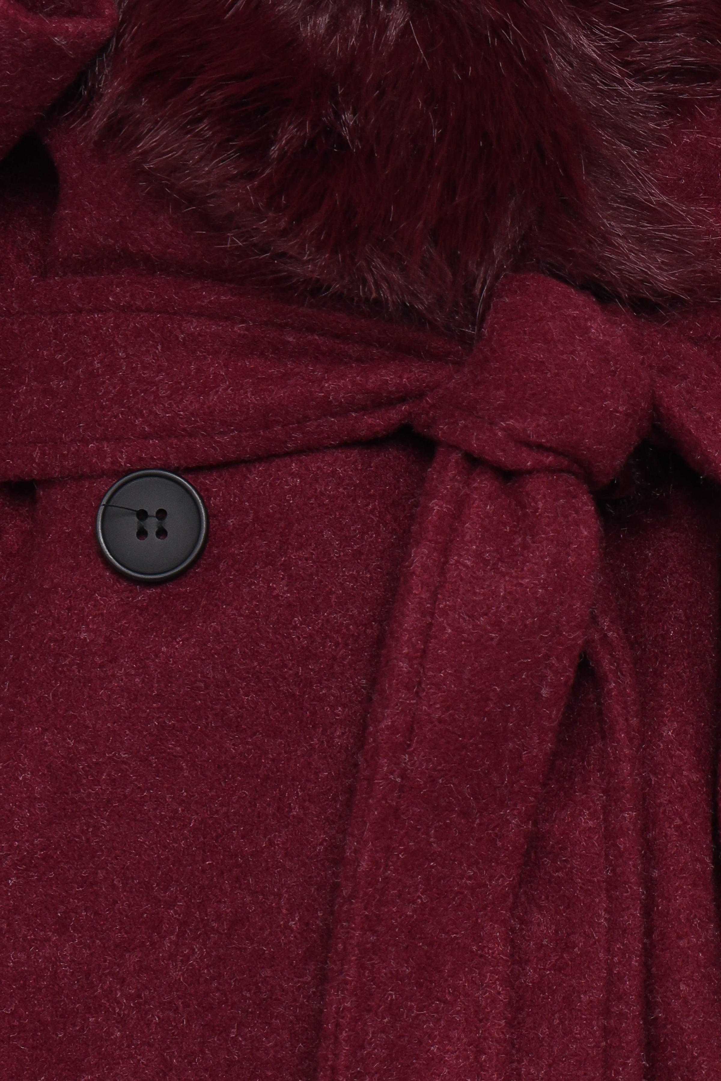 Petal and Pup USA OUTERWEAR Nina Fur Collar Tie Waist Coat - Burgundy