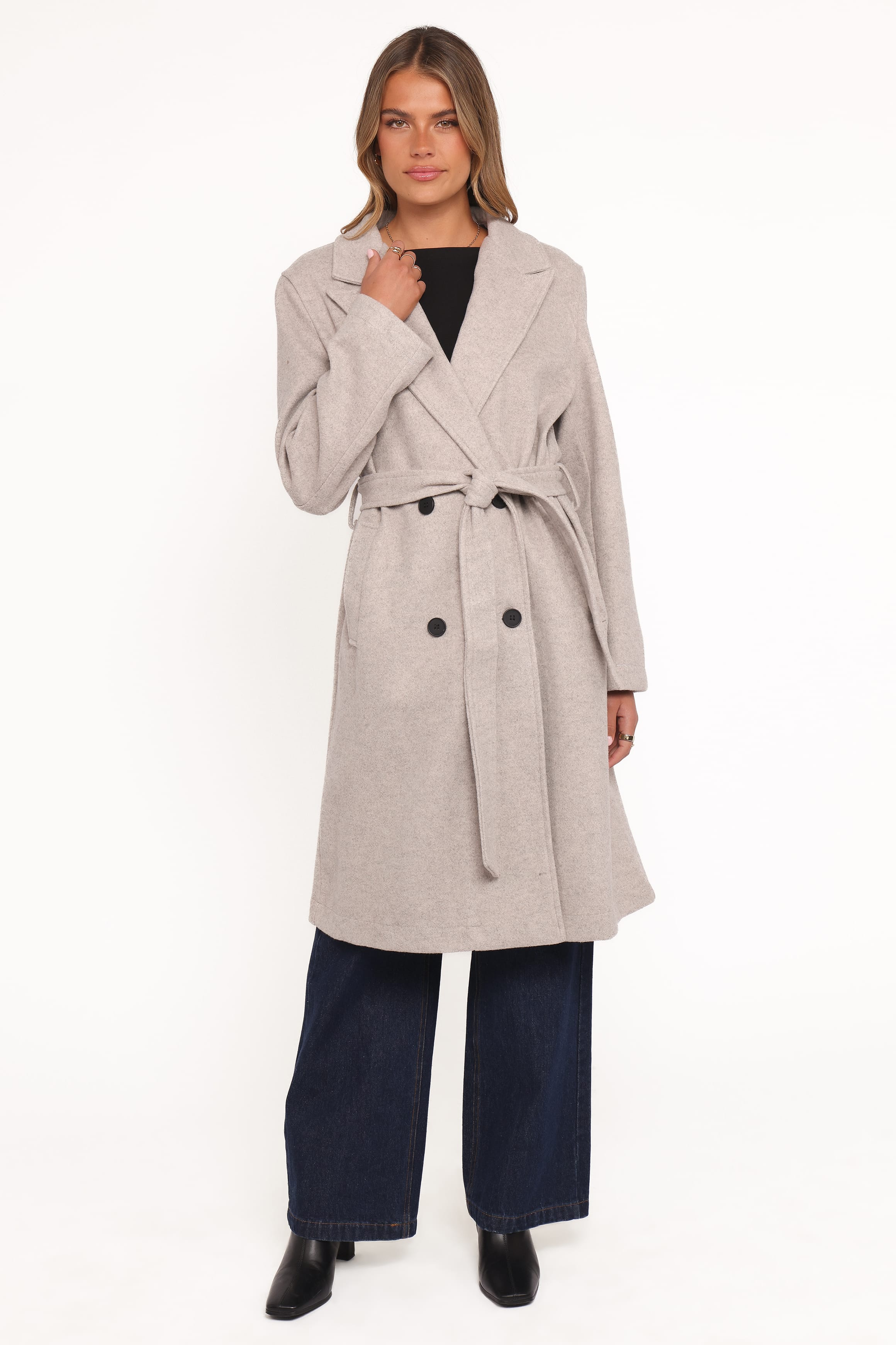 Petal and Pup USA OUTERWEAR Nina Fur Collar Tie Waist Coat - Cream