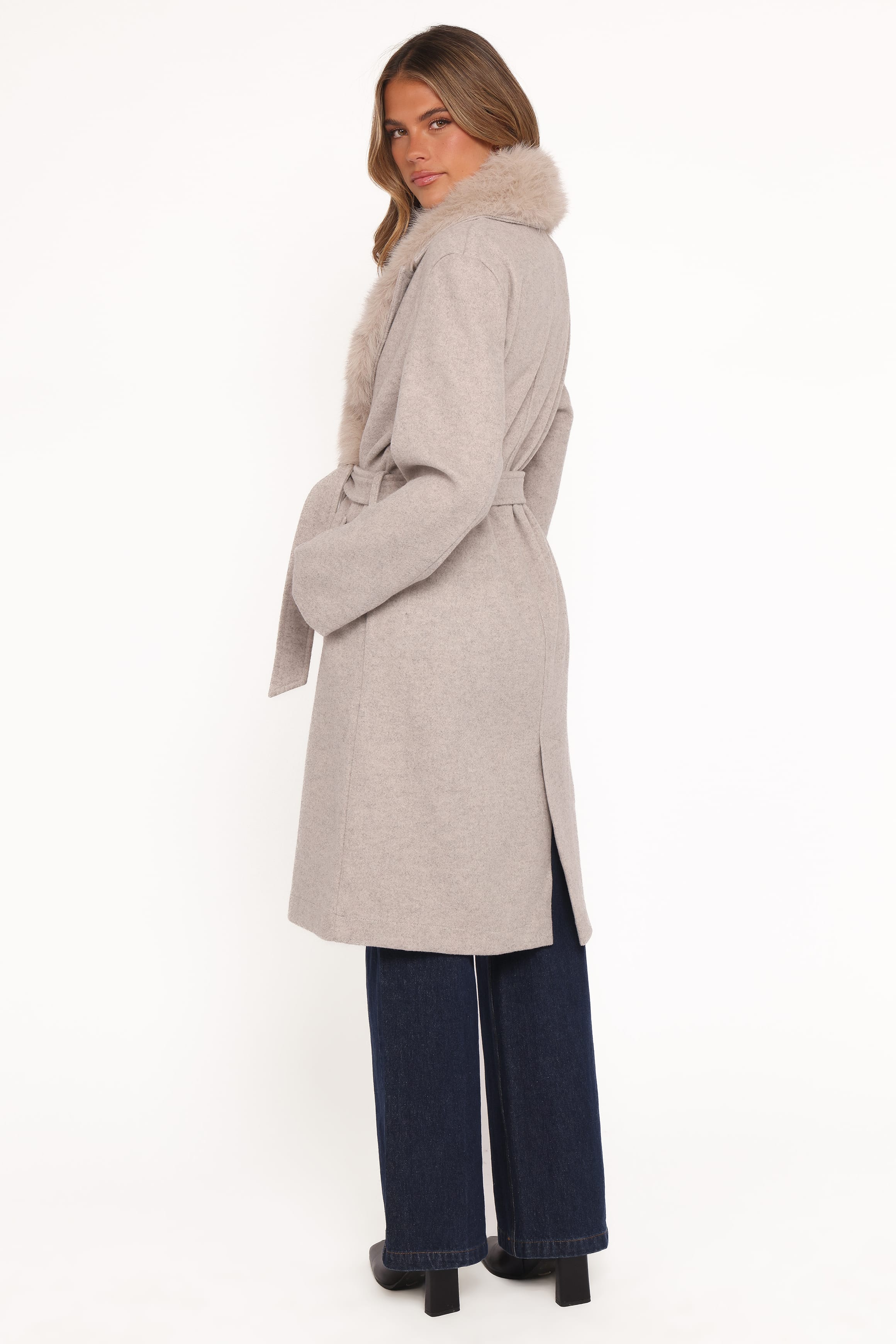 Petal and Pup USA OUTERWEAR Nina Fur Collar Tie Waist Coat - Cream