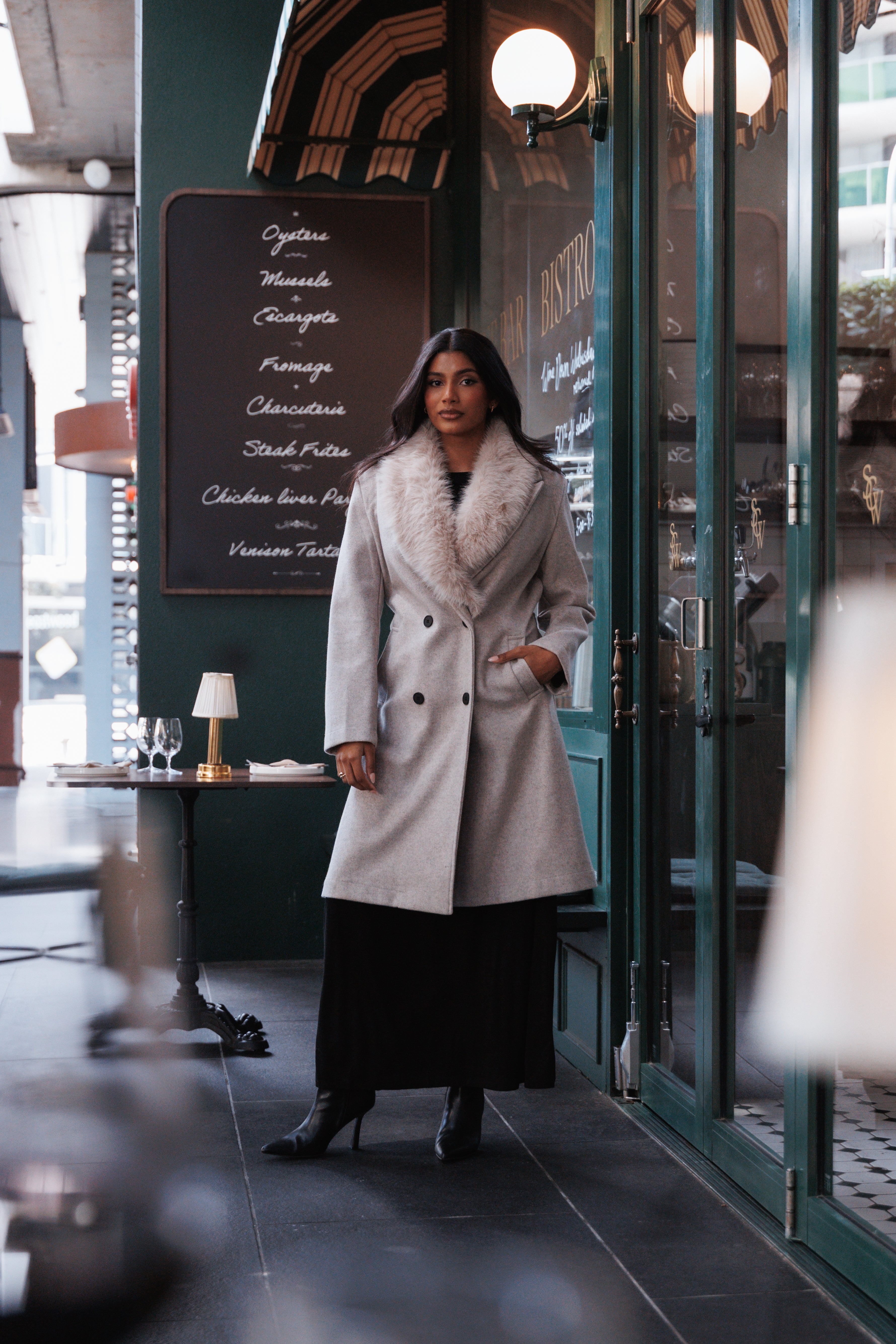 Petal and Pup USA OUTERWEAR Nina Fur Collar Tie Waist Coat - Cream