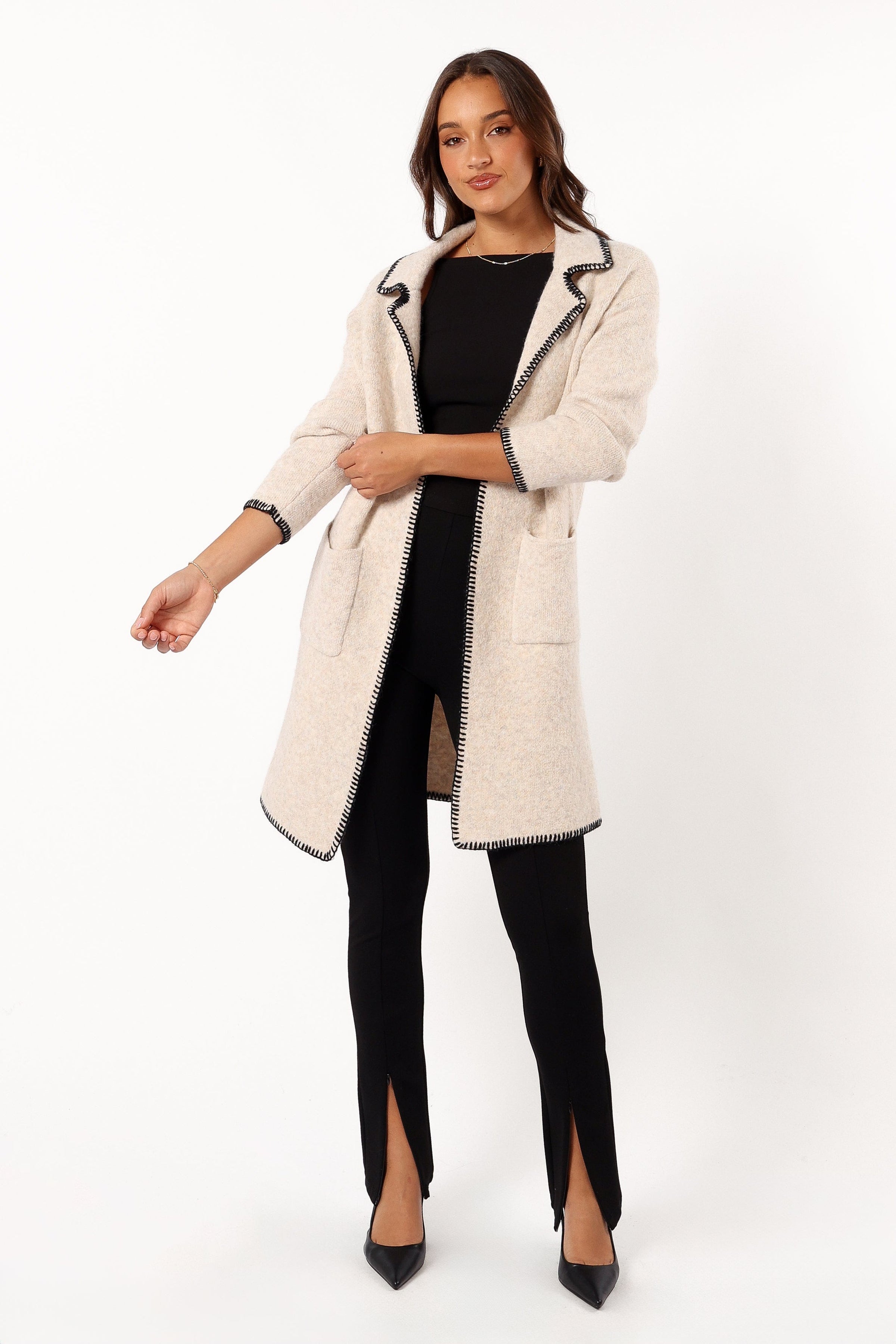 Petal and Pup USA OUTERWEAR Oaklynn Contrast Stitch Coatigan - Oat