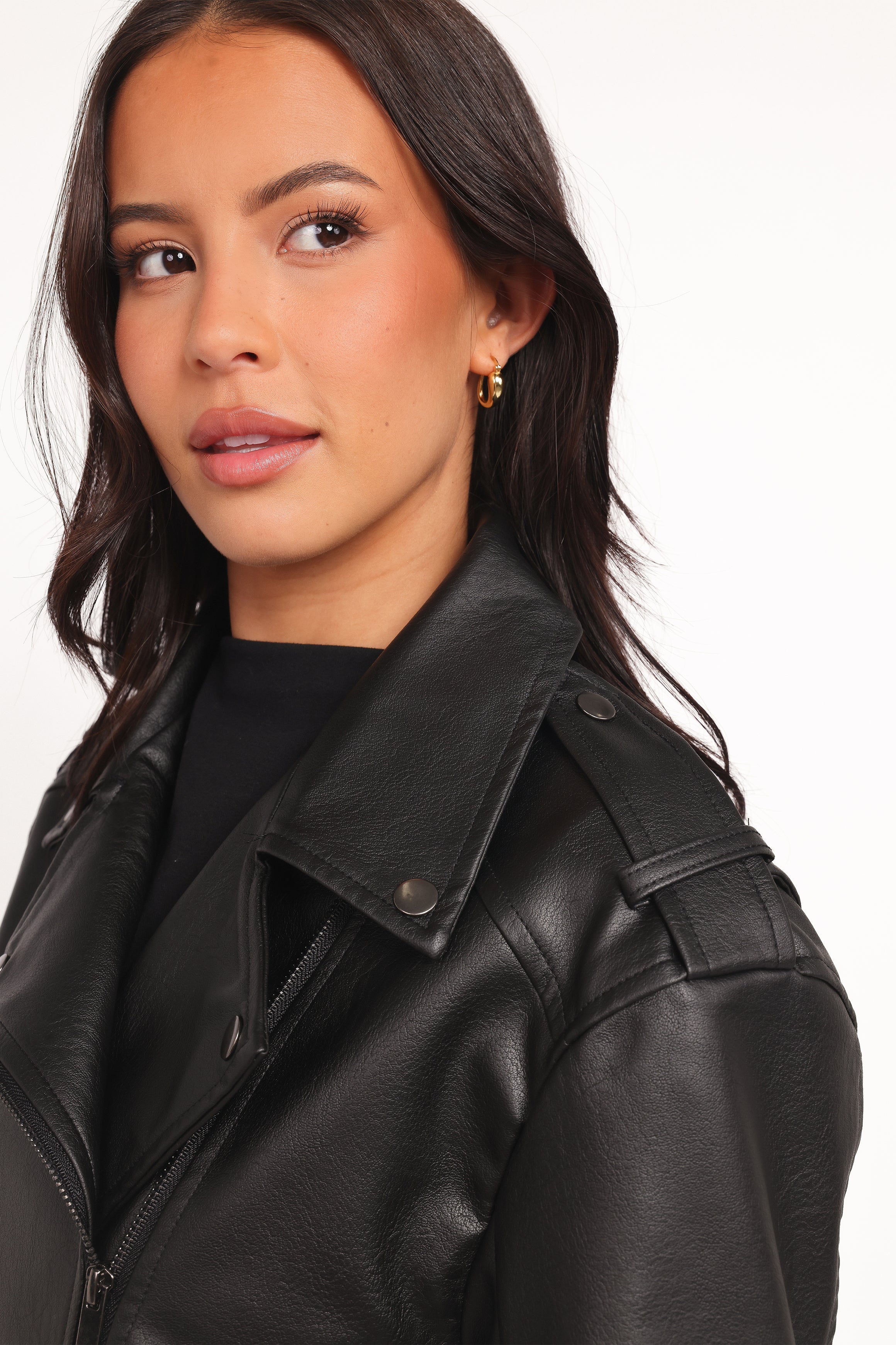 Petal and Pup USA OUTERWEAR Parsons Oversized Faux Leather Moto Jacket - Black