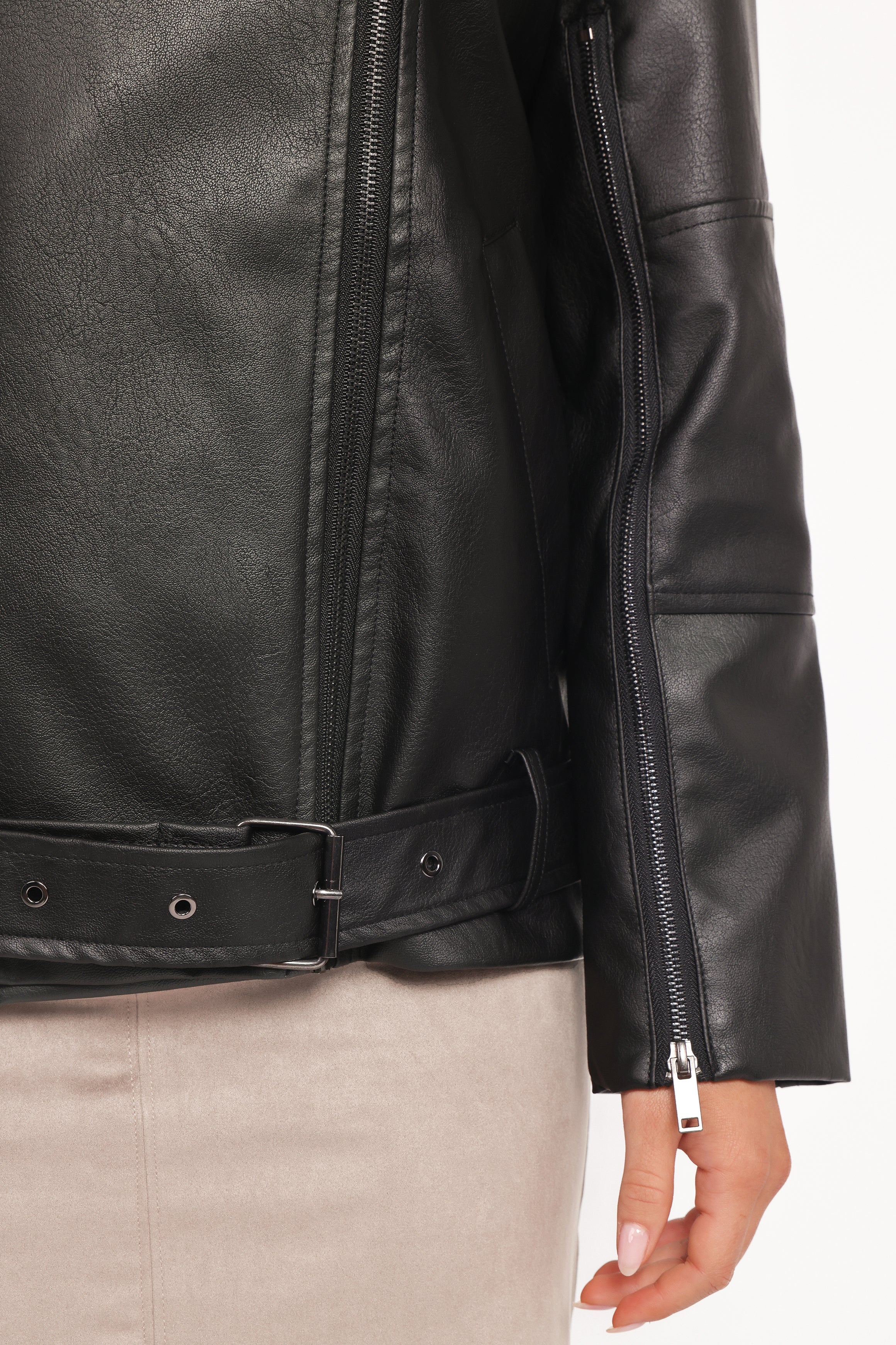 Petal and Pup USA OUTERWEAR Parsons Oversized Faux Leather Moto Jacket - Black