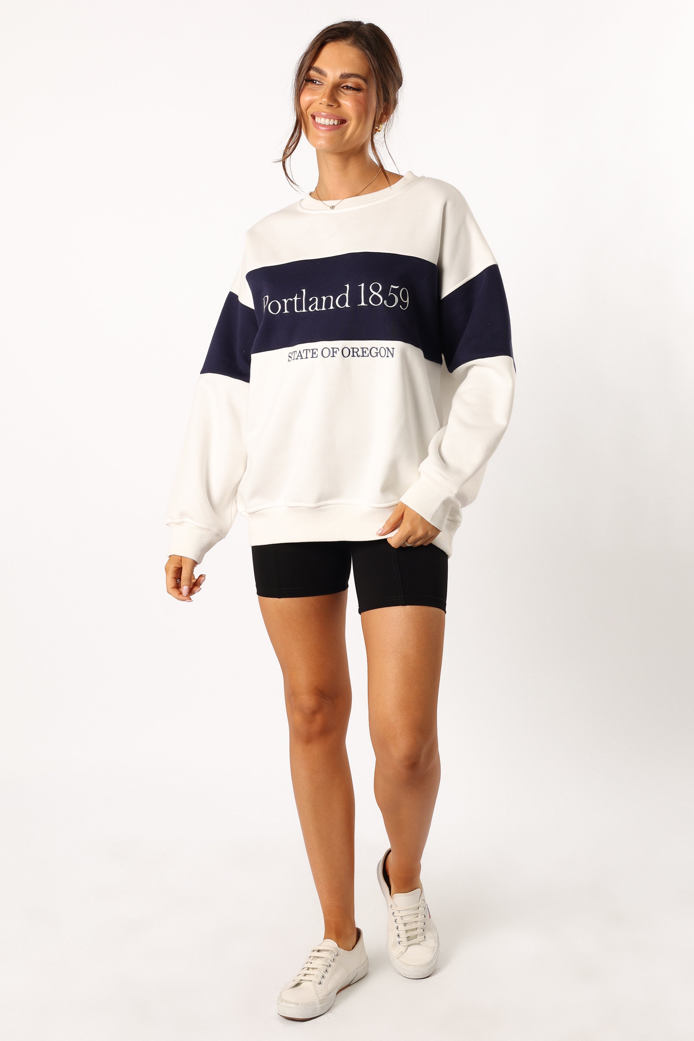 Petal and Pup USA OUTERWEAR Portland Colorblock Oversized Sweatshirt - White Navy