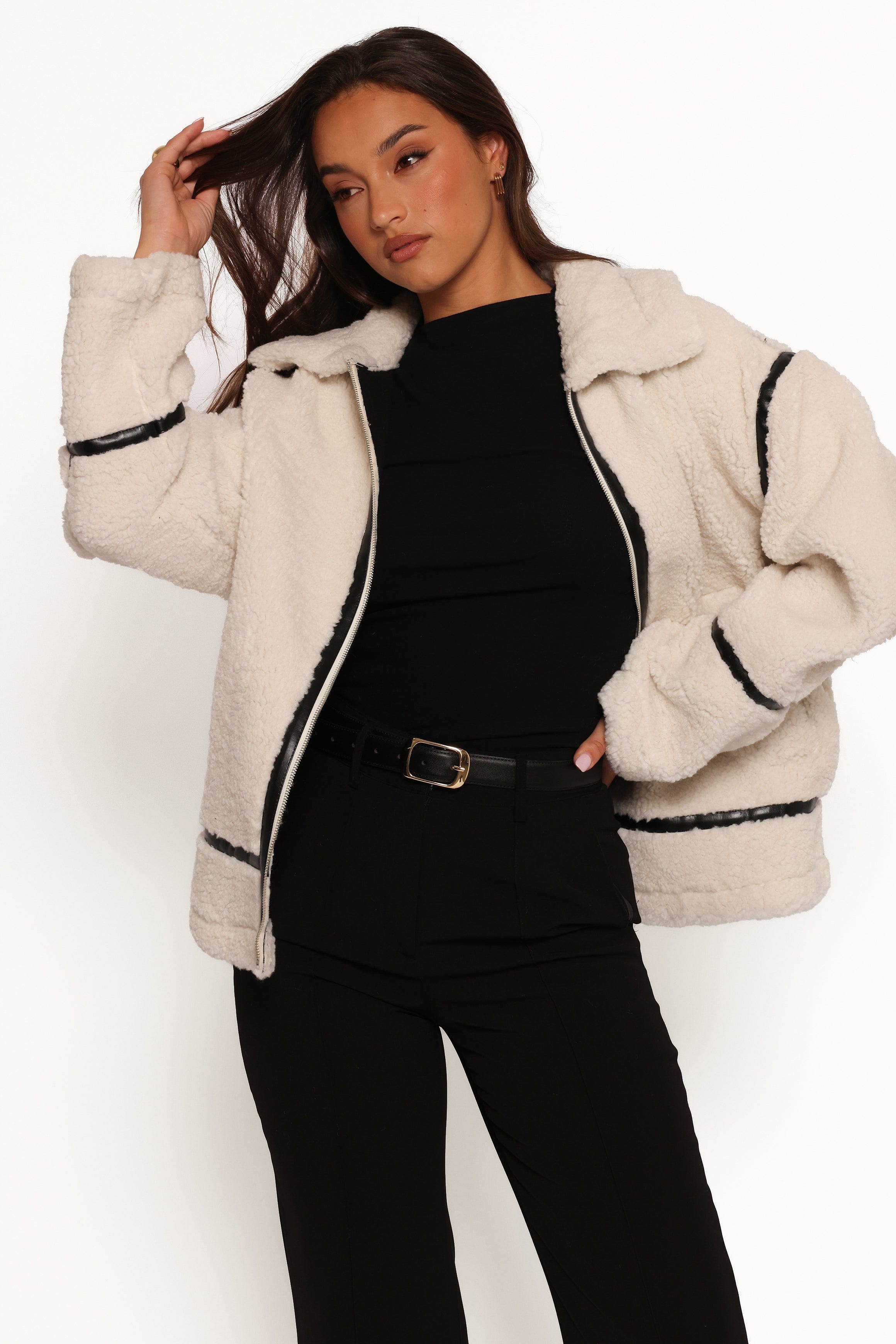 Petal and Pup USA OUTERWEAR Ricki Faux Sherling Jacket - White