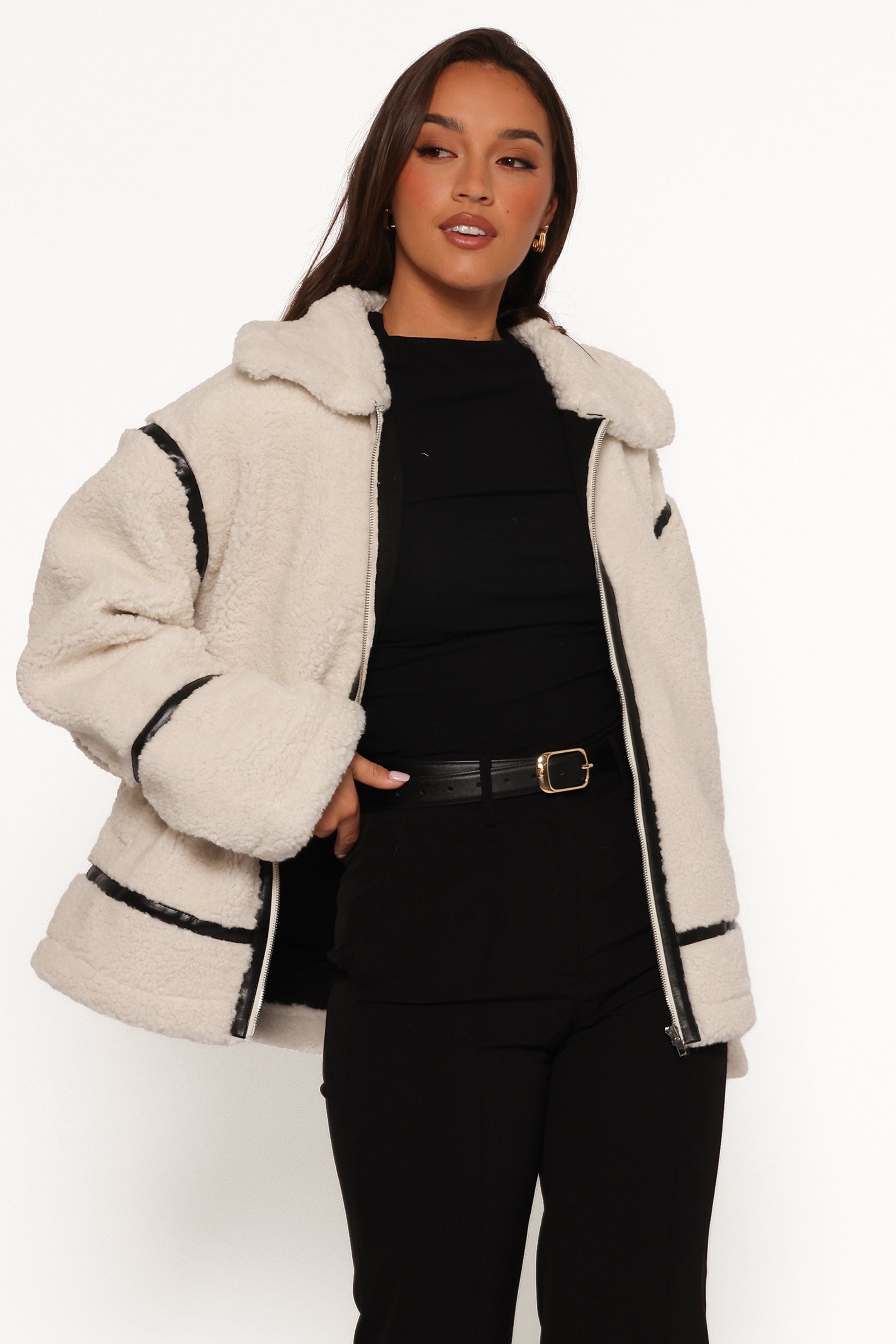 Petal and Pup USA OUTERWEAR Ricki Faux Sherling Jacket - White