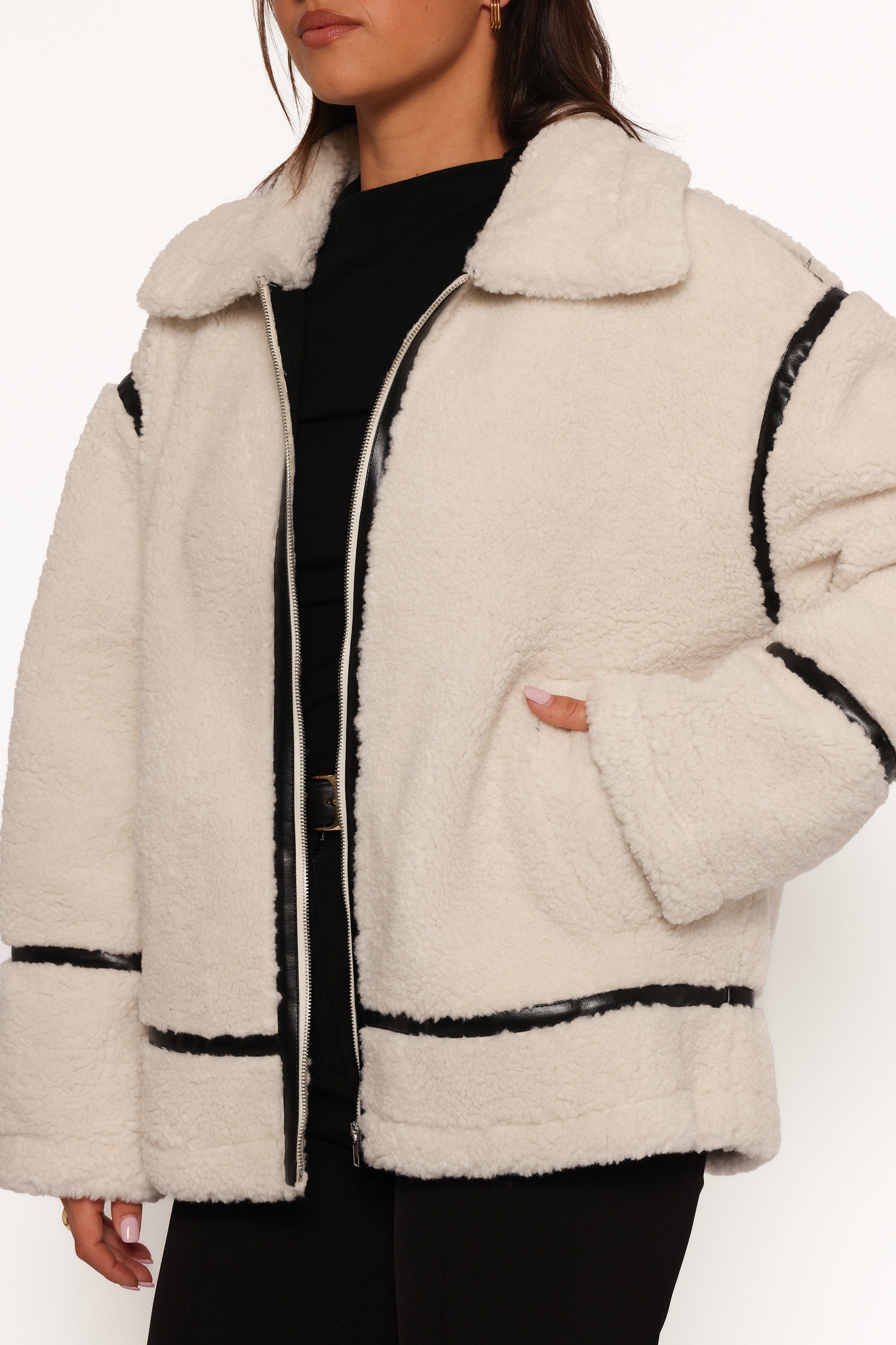 Petal and Pup USA OUTERWEAR Ricki Faux Sherling Jacket - White
