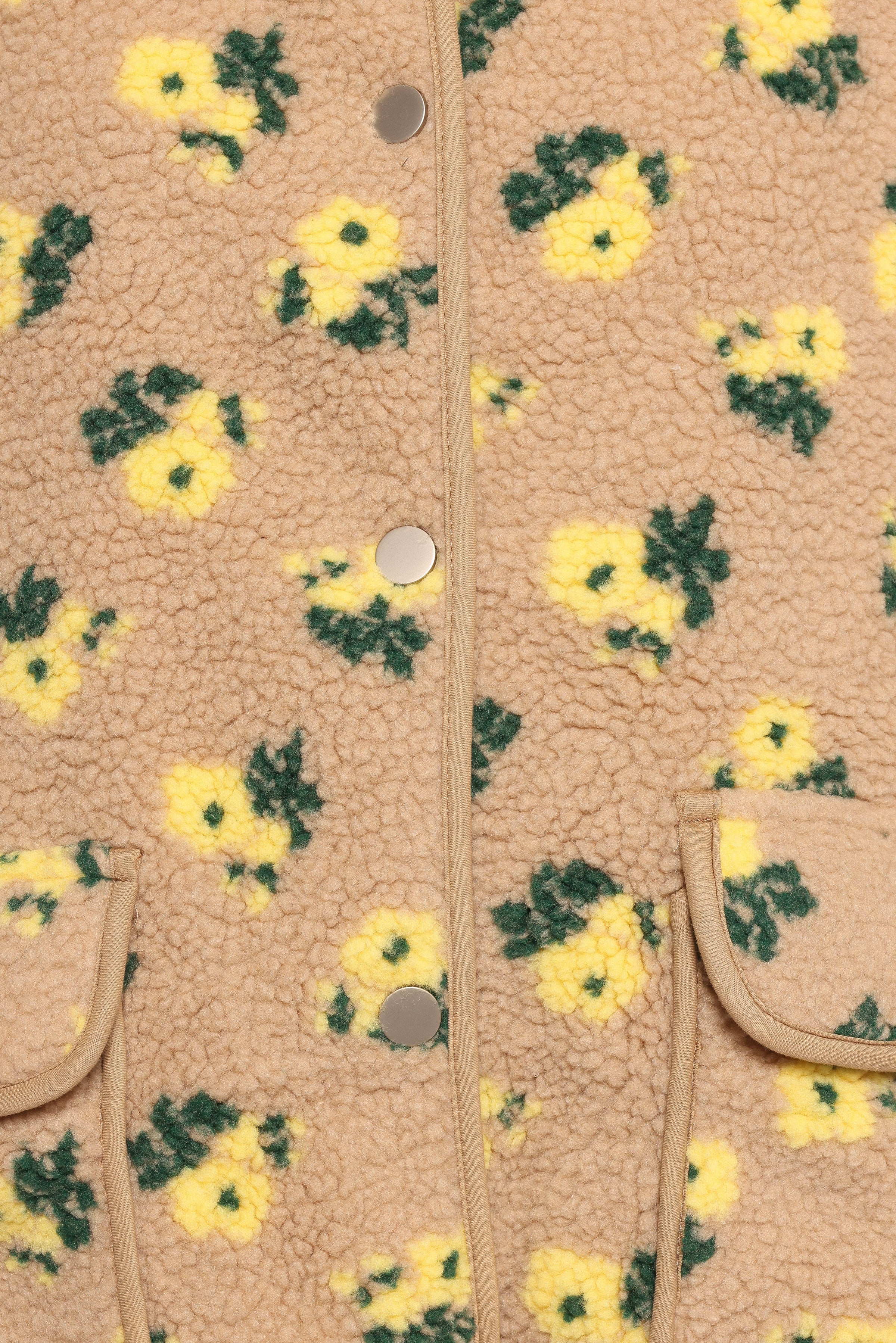 Petal and Pup USA OUTERWEAR Roux Flower Print Shearling Jacket - Taupe