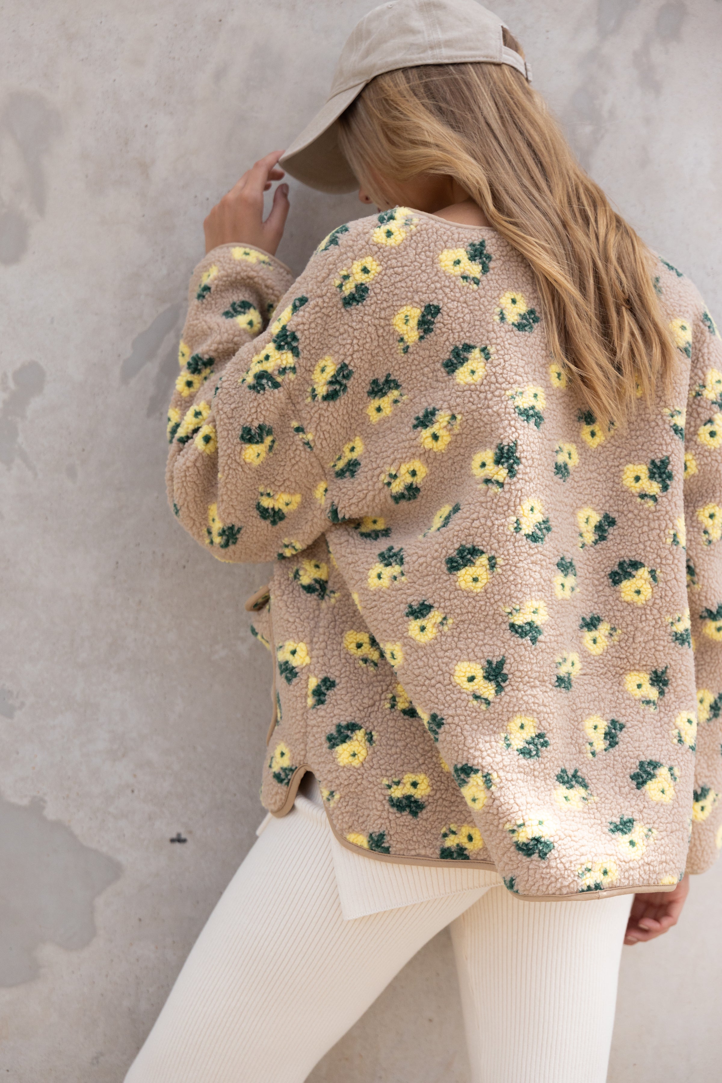 Petal and Pup USA OUTERWEAR Roux Flower Print Shearling Jacket - Taupe