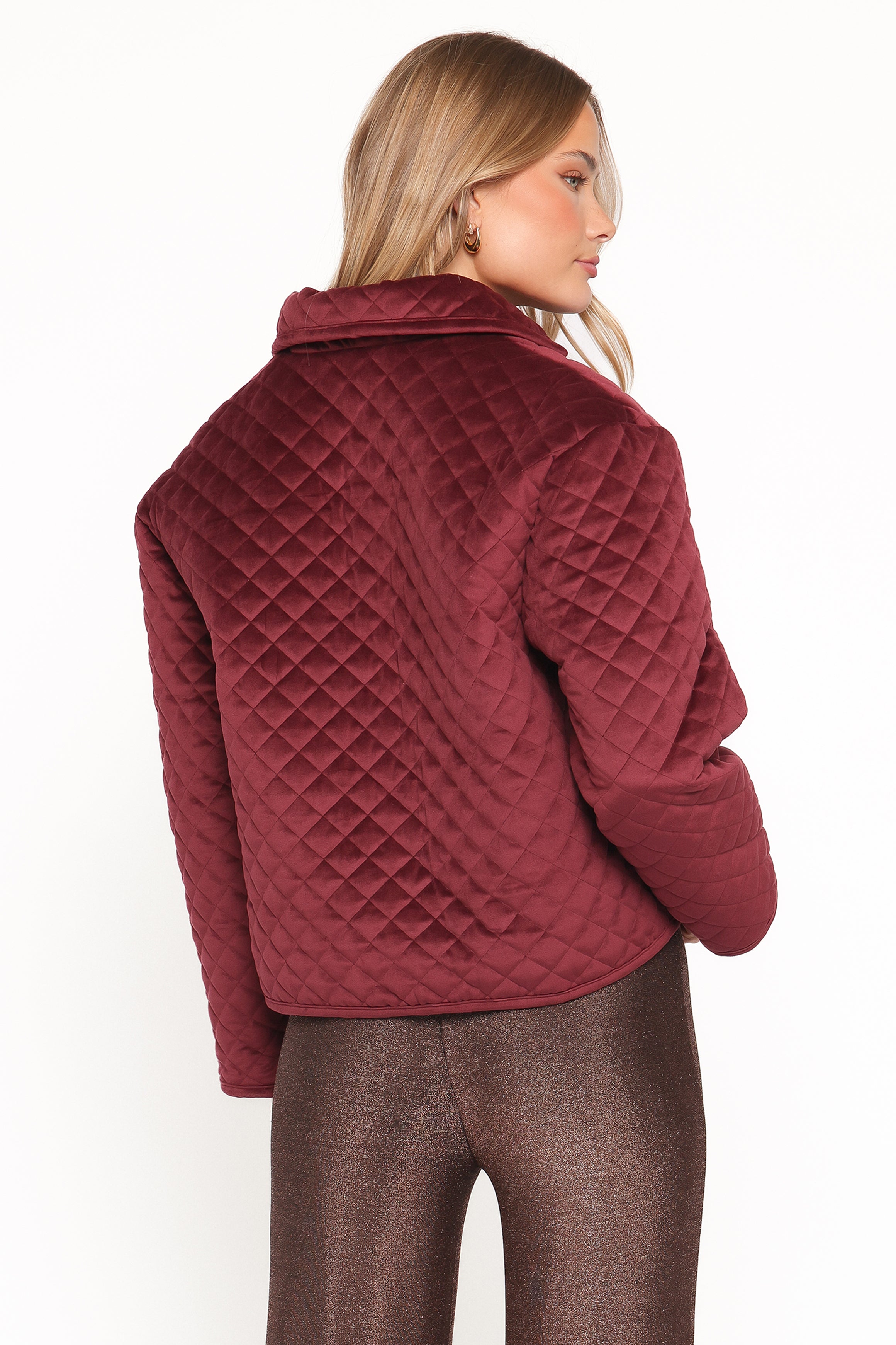 Petal and Pup USA OUTERWEAR Roxanna Quilted Velvet Jacket - Wine