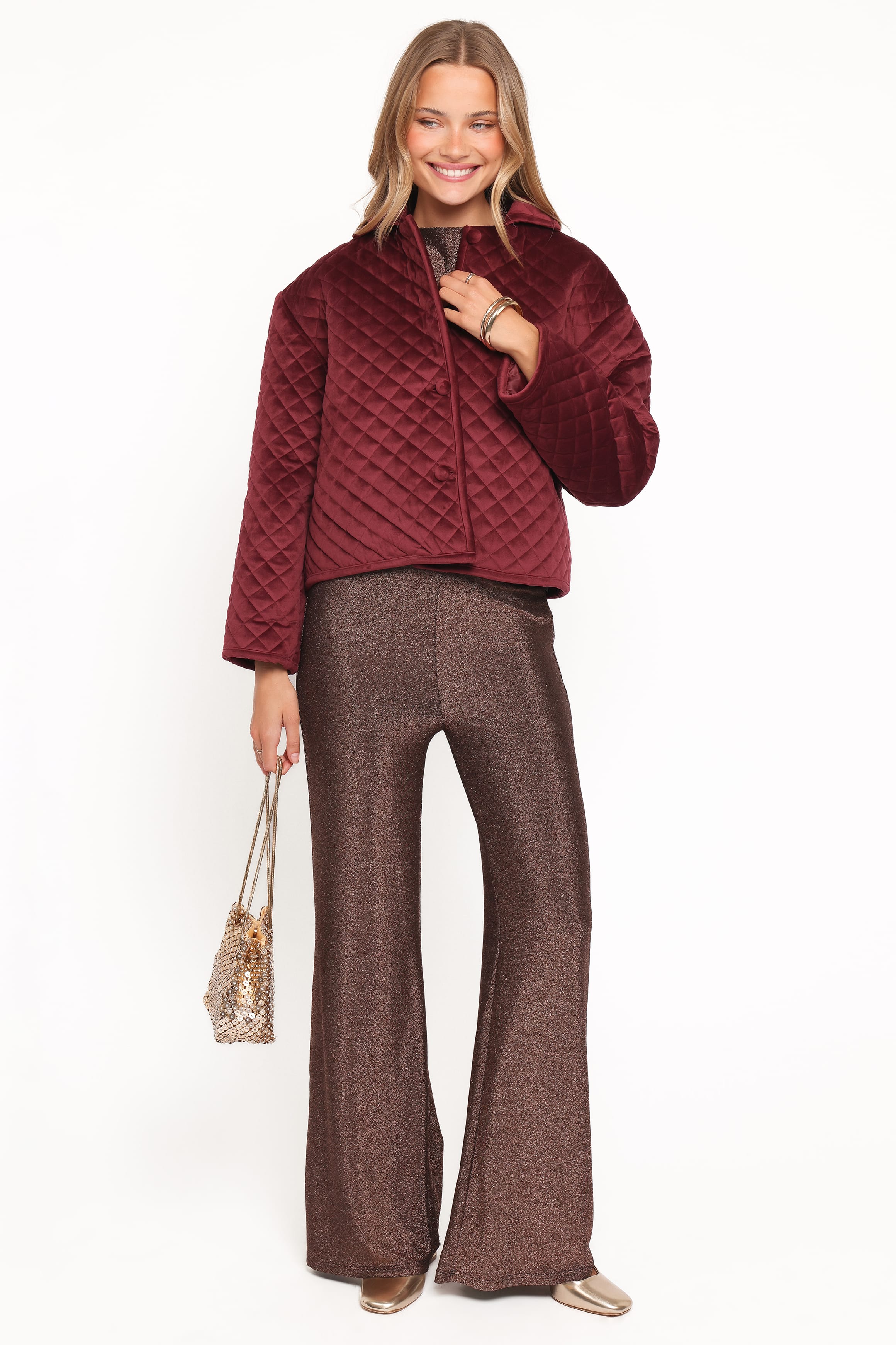 Petal and Pup USA OUTERWEAR Roxanna Quilted Velvet Jacket - Wine
